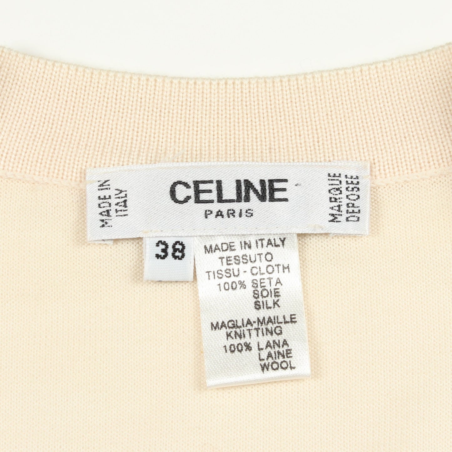 トリオンフ Vネック 切替 カーディガン シルク ウール ライトベージュ マルチカラー セリーヌ トップス CELINE