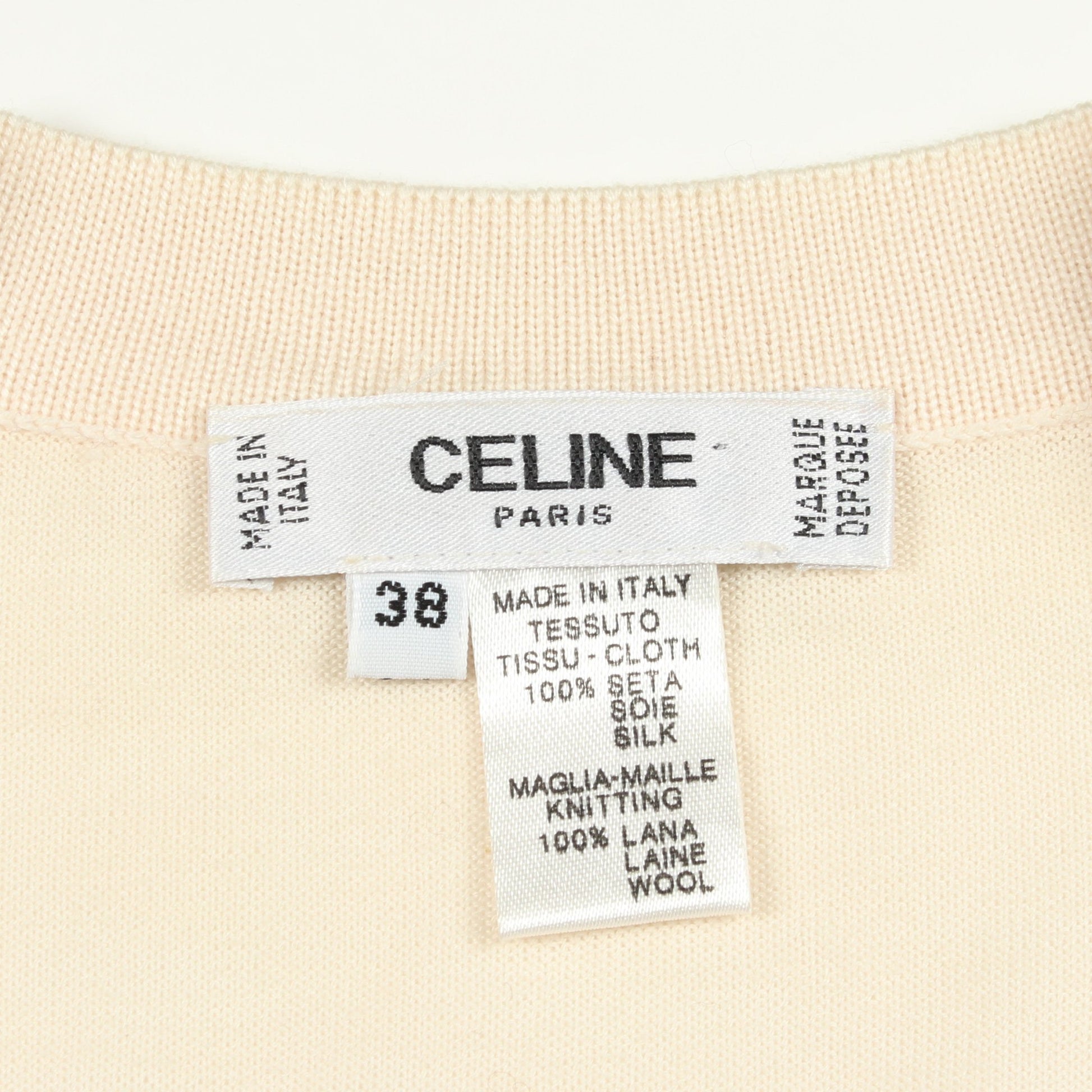 トリオンフ Vネック 切替 カーディガン シルク ウール ライトベージュ マルチカラー セリーヌ トップス CELINE
