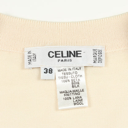 トリオンフ Vネック 切替 カーディガン シルク ウール ライトベージュ マルチカラー セリーヌ トップス CELINE