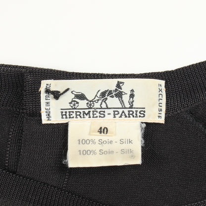 PLAZA DE TOROS 切替 半袖 ニット シルク ブラック マルチカラー エルメス トップス HERMES