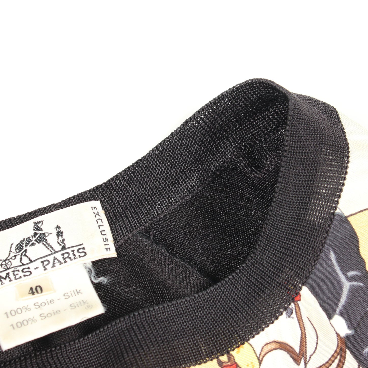 PLAZA DE TOROS 切替 半袖 ニット シルク ブラック マルチカラー エルメス トップス HERMES