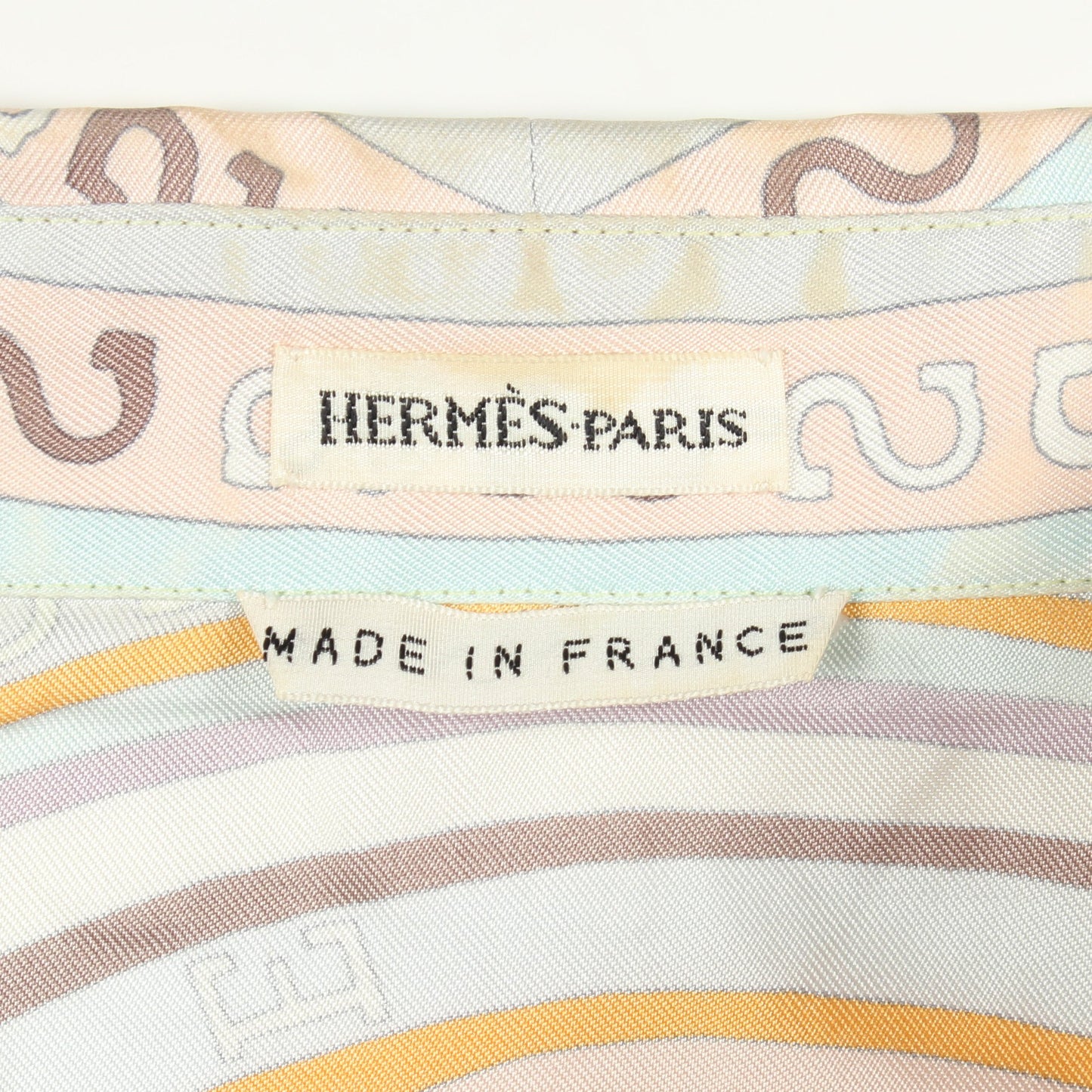 総柄 シャツ ノースリーブ ブラウス シルク ホワイト マルチカラー エルメス トップス HERMES