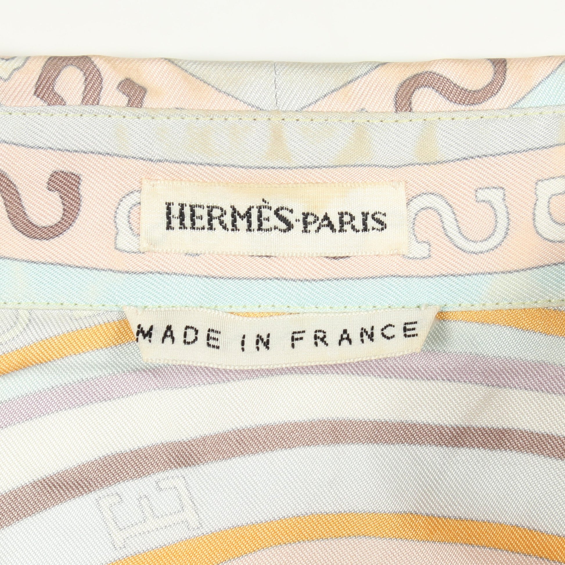 総柄 シャツ ノースリーブ ブラウス シルク ホワイト マルチカラー エルメス トップス HERMES