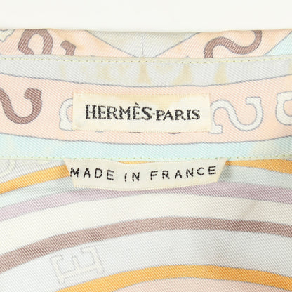 総柄 シャツ ノースリーブ ブラウス シルク ホワイト マルチカラー エルメス トップス HERMES