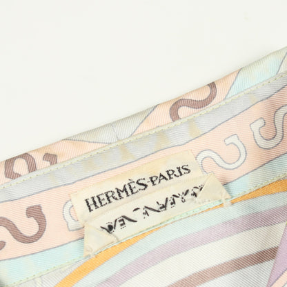 総柄 シャツ ノースリーブ ブラウス シルク ホワイト マルチカラー エルメス トップス HERMES