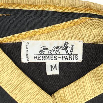ニット切替 長袖 ポロシャツ シルク コットン ブラック イエロー マルチカラー エルメス トップス HERMES