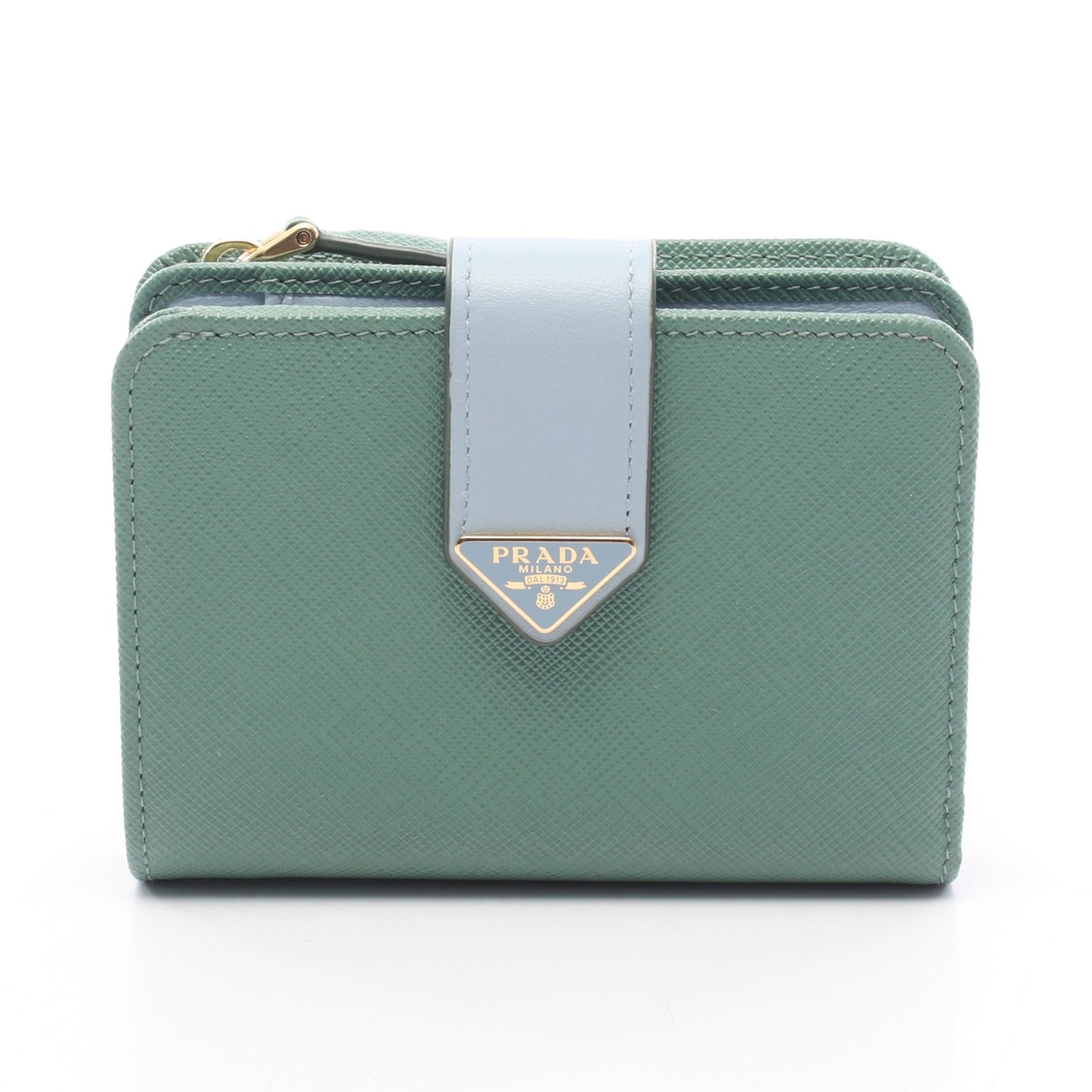 SAFFIANO TAB 二つ折り財布 サフィアーノレザー グリーン ライトブルー プラダ