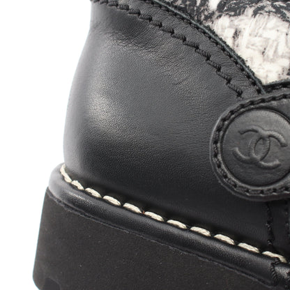 ココマーク ツイード柄 スノー ブーツ ナイロン レザー ブラック ホワイト シャネル シューズ CHANEL