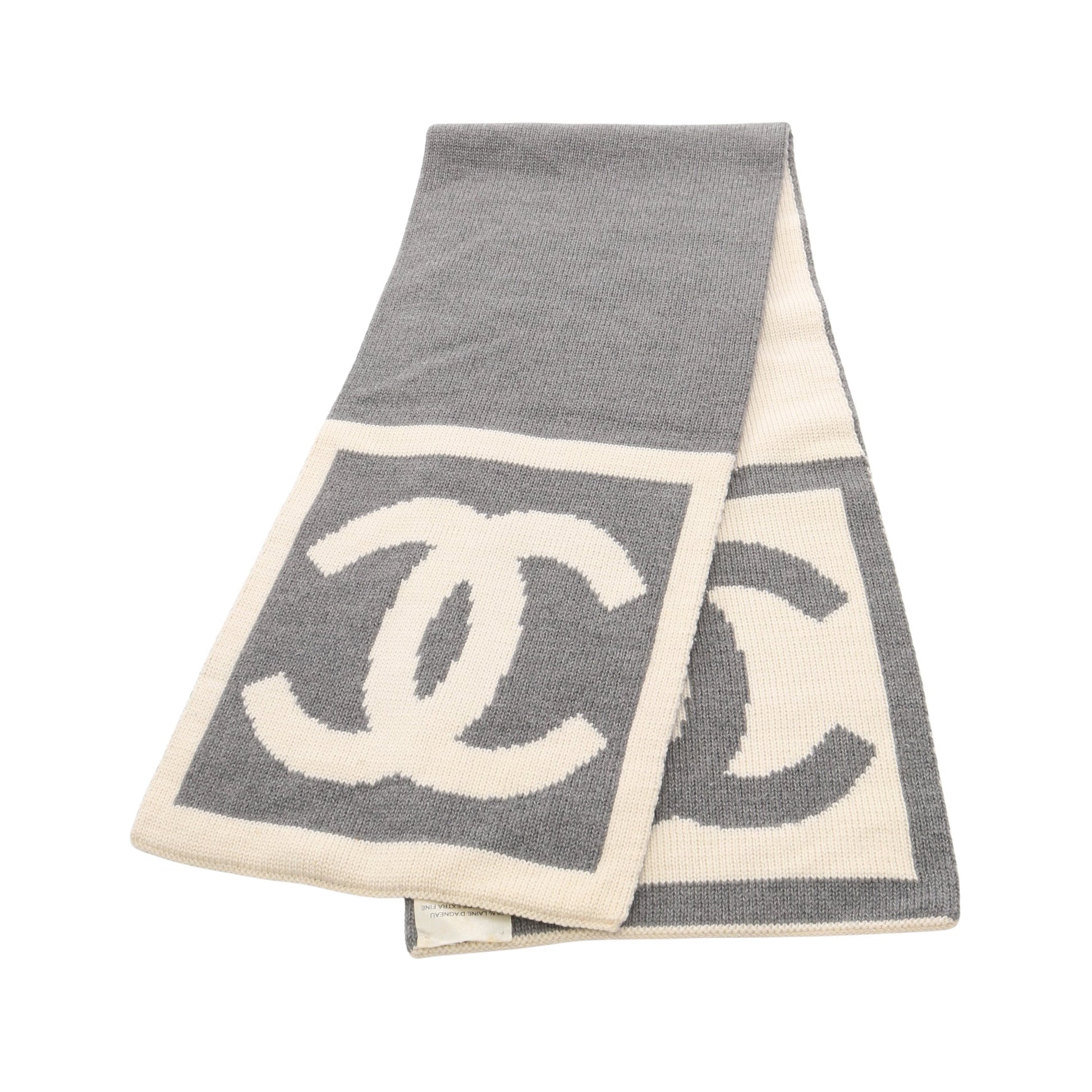 ココマーク マフラー ウール シルク カシミヤ グレー ホワイト シャネル 財布・小物 CHANEL
