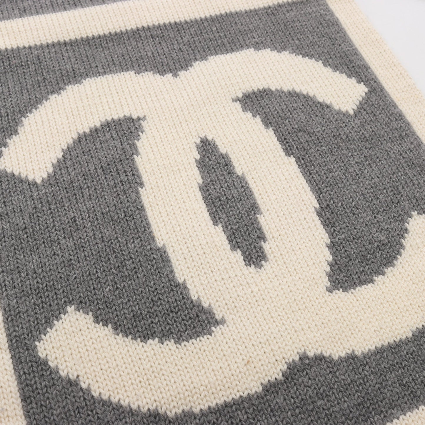 ココマーク マフラー ウール シルク カシミヤ グレー ホワイト シャネル 財布・小物 CHANEL