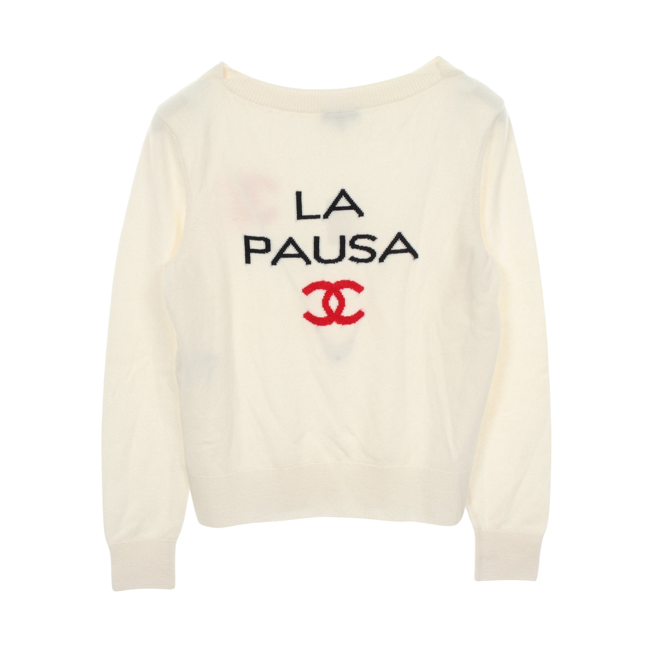CHANEL(シャネル) LA PAUSA ニット フーディ ニット/セーター P60 パーカー トップス ココマーク 38 カシミヤ オフホワイトアイボリー ブラック黒 レッド赤 レディース 40802155479【中古】【アラモード】 CHANEL - CHANEL(シャネル) LA PAUSA ニット フーディ ニット/セーター