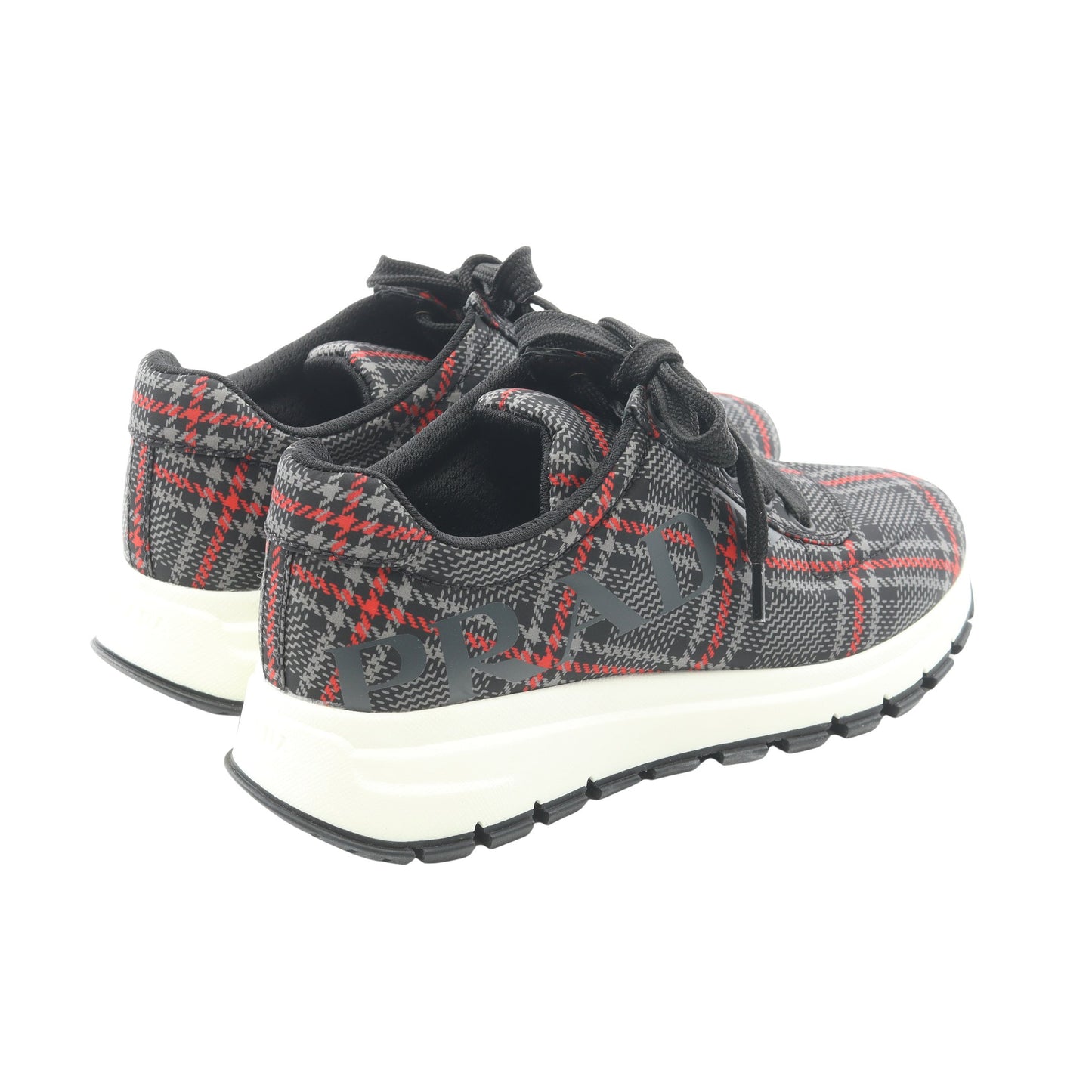 ロゴ チェック スニーカー ナイロン ブラック グレー レッド プラダ シューズ PRADA