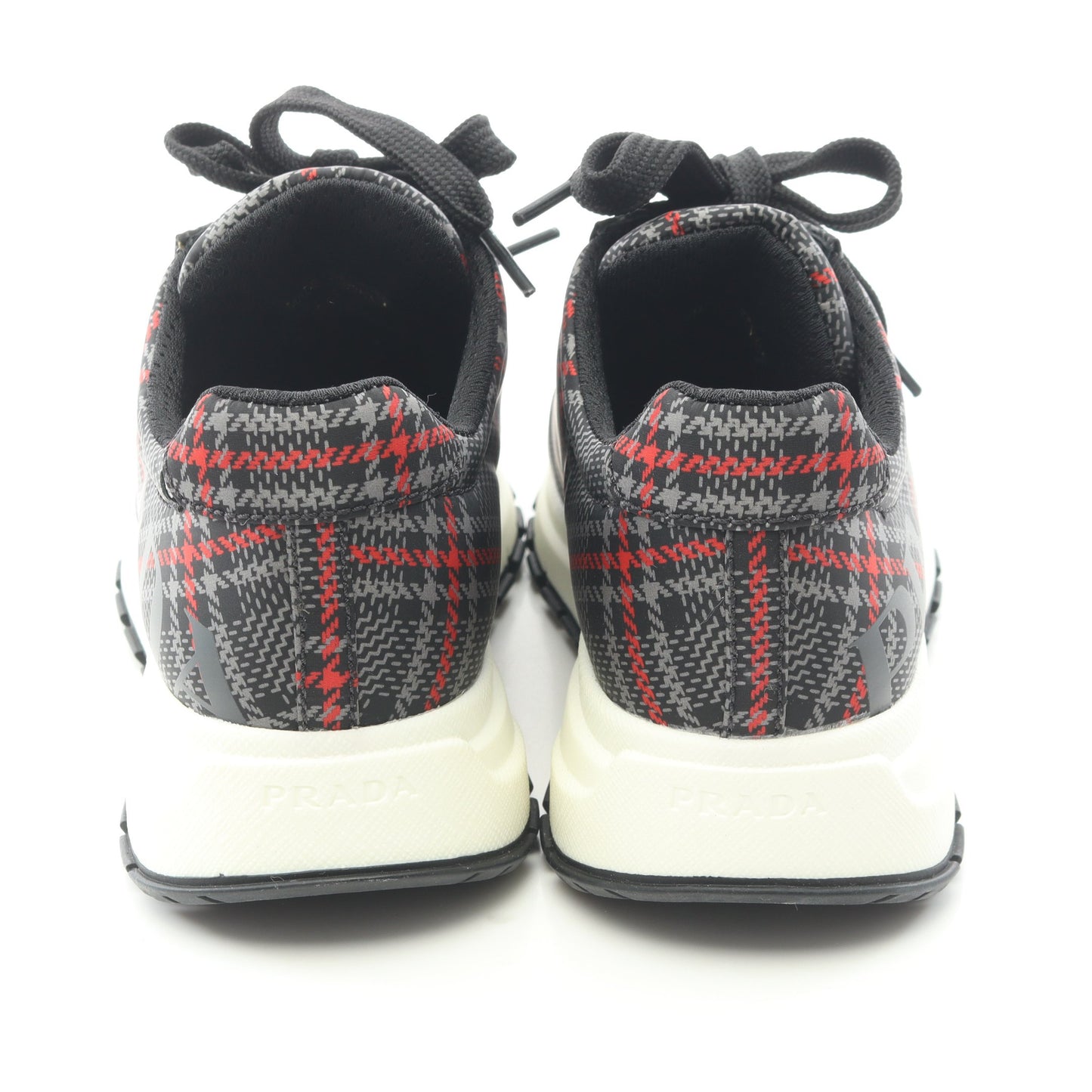 ロゴ チェック スニーカー ナイロン ブラック グレー レッド プラダ シューズ PRADA