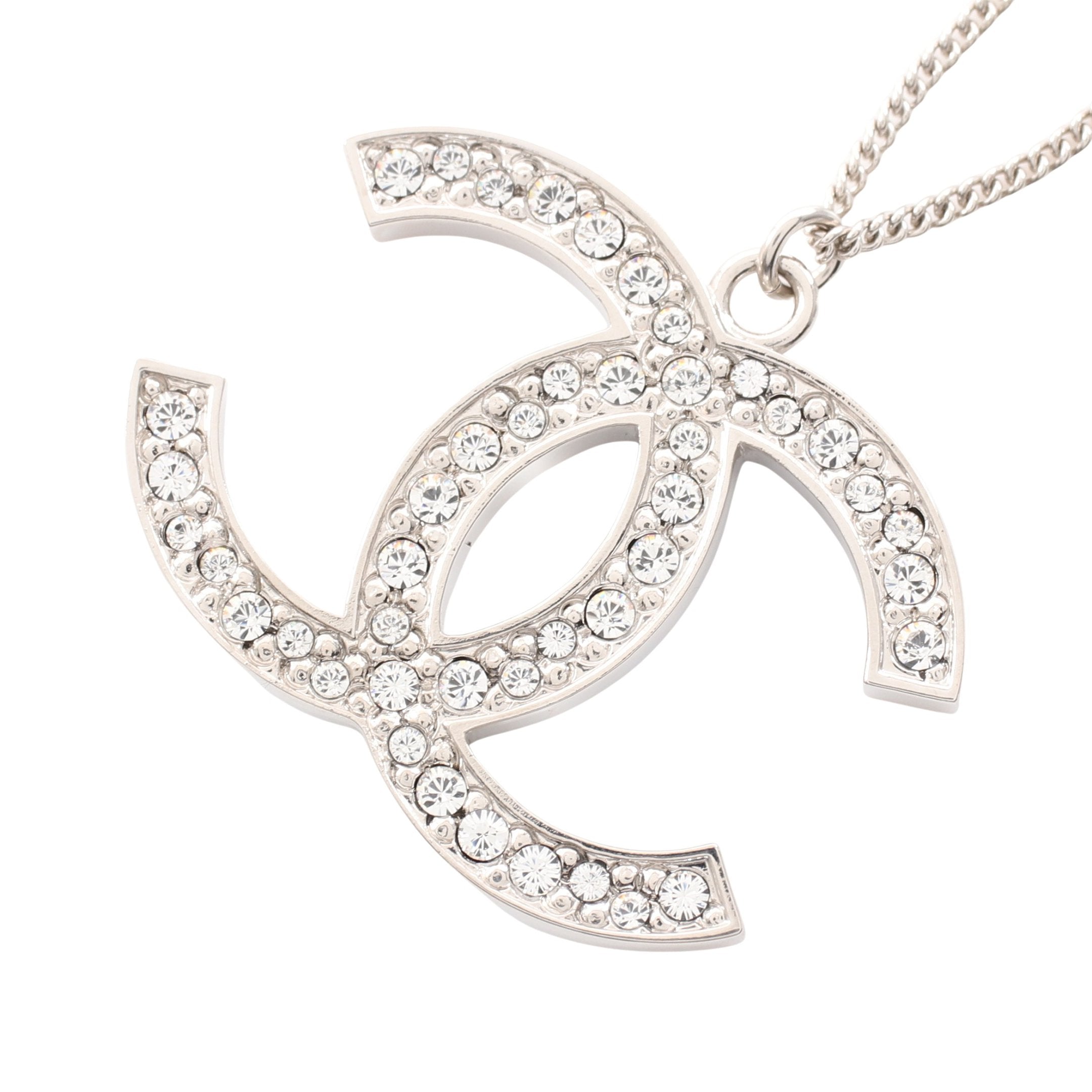 CHANEL シルバーネックレス ココマーク　ストーン　シルバー ココマーク ネックレス GP ラインストーン シルバー クリア 12C