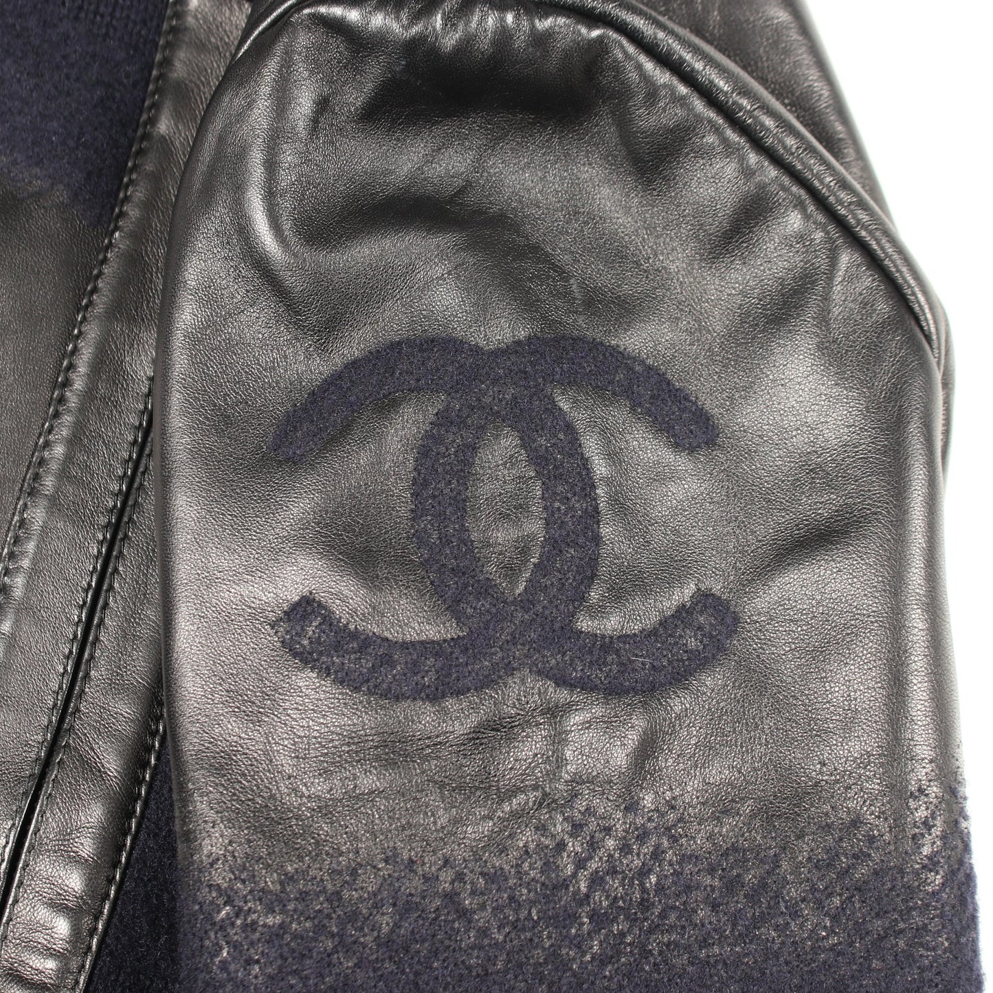 ココマーク レザー切替 ニット ジャケット ウール ラムスキン ネイビー ブラック シャネル アウター CHANEL