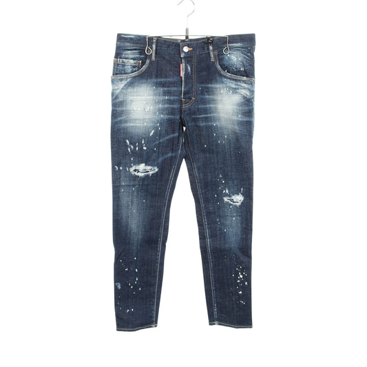 SKATER JEANS ダメージ加工 ブリーチ加工 デニムパンツ コットン インディゴブルー ディースクエアード