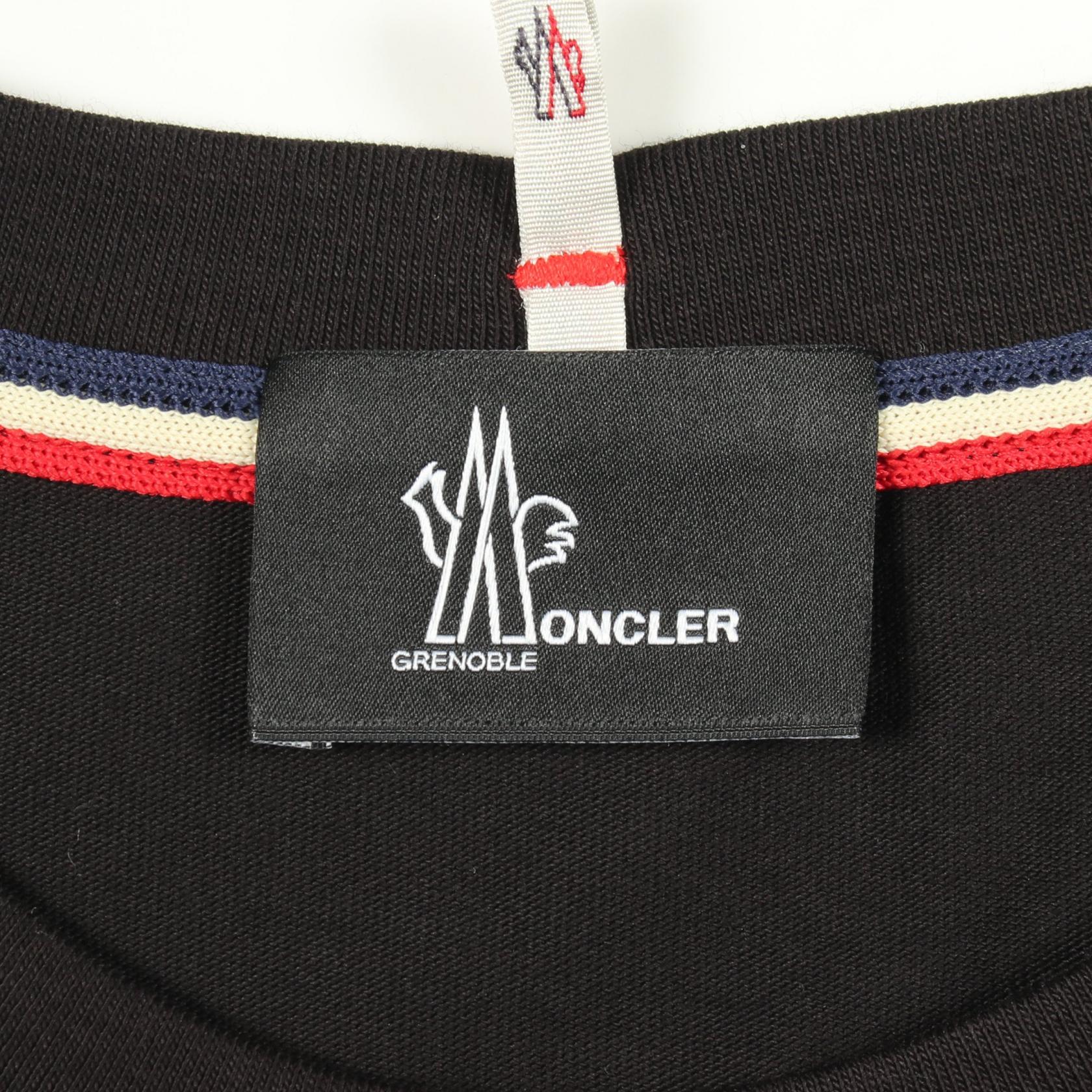ロゴプリント クルーネック 半袖Tシャツ コットン ブラック モンクレールグルノーブル トップス MONCLER GRENOBLE