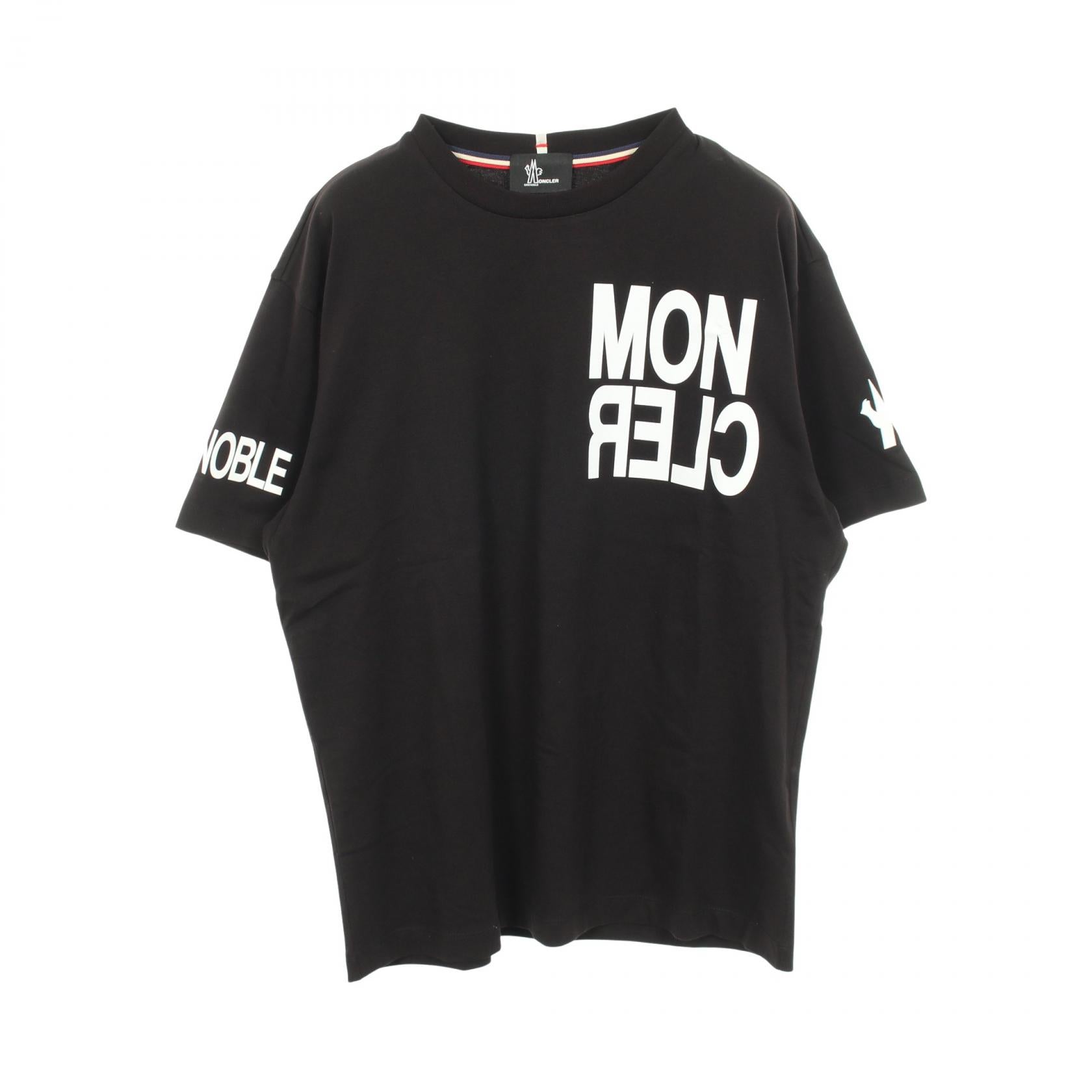 ロゴプリント クルーネック 半袖Tシャツ コットン ブラック モンクレールグルノーブル トップス MONCLER GRENOBLE