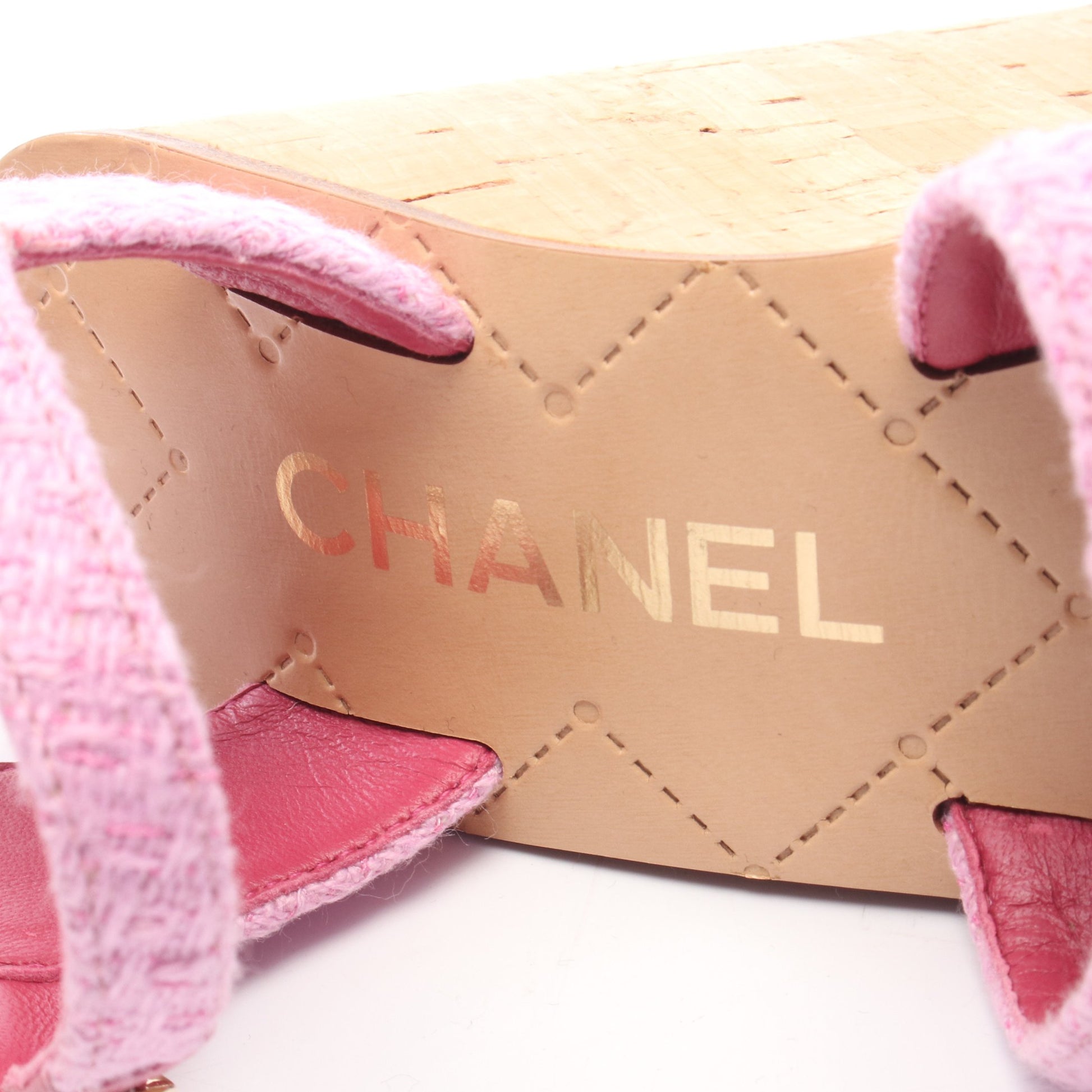 ココマーク ウェッジソール サンダル ツイード ピンク シャネル シューズ CHANEL