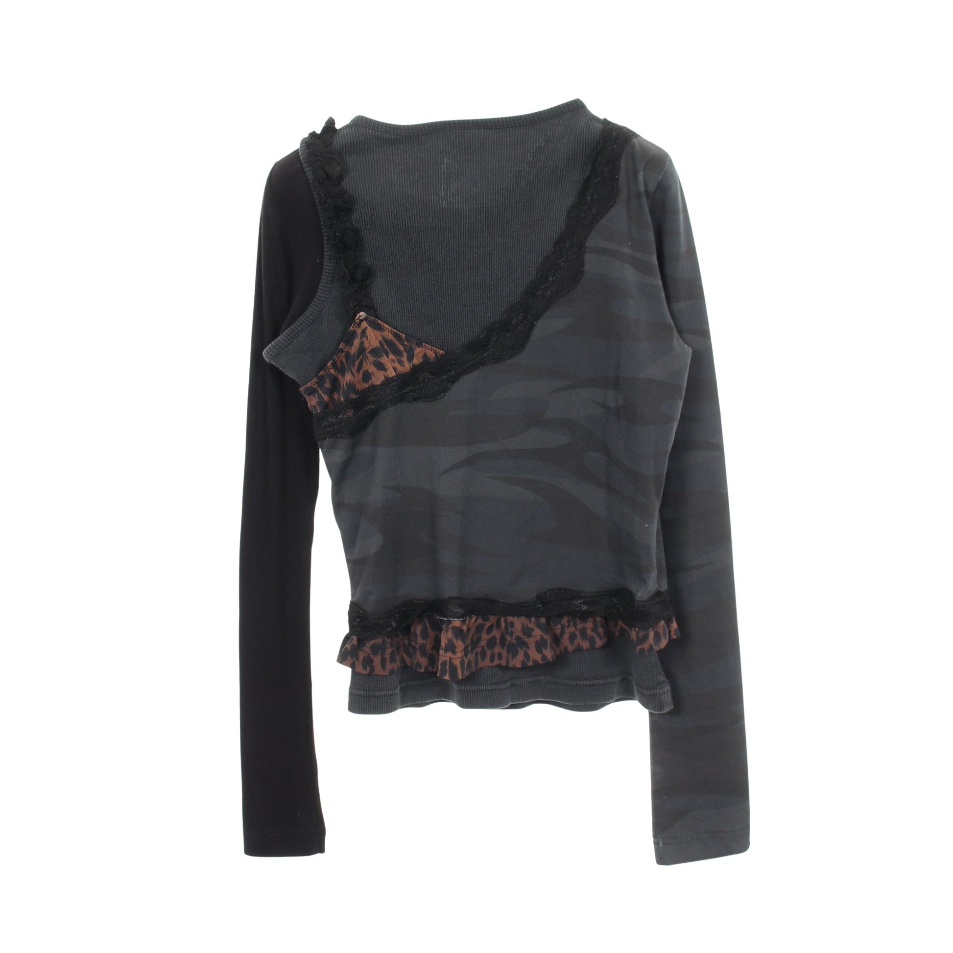 カモフラージュ レオパード ドッキング 長袖 カットソー コットン ダークグレー ブラウン ブラック バレンシアガ トップス BALENCIAGA