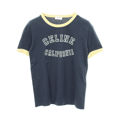 70'S CALIFORNIA フロッキーロゴ 半袖Tシャツ コットン ネイビー ライトイエロー セリーヌ トップス CELINE