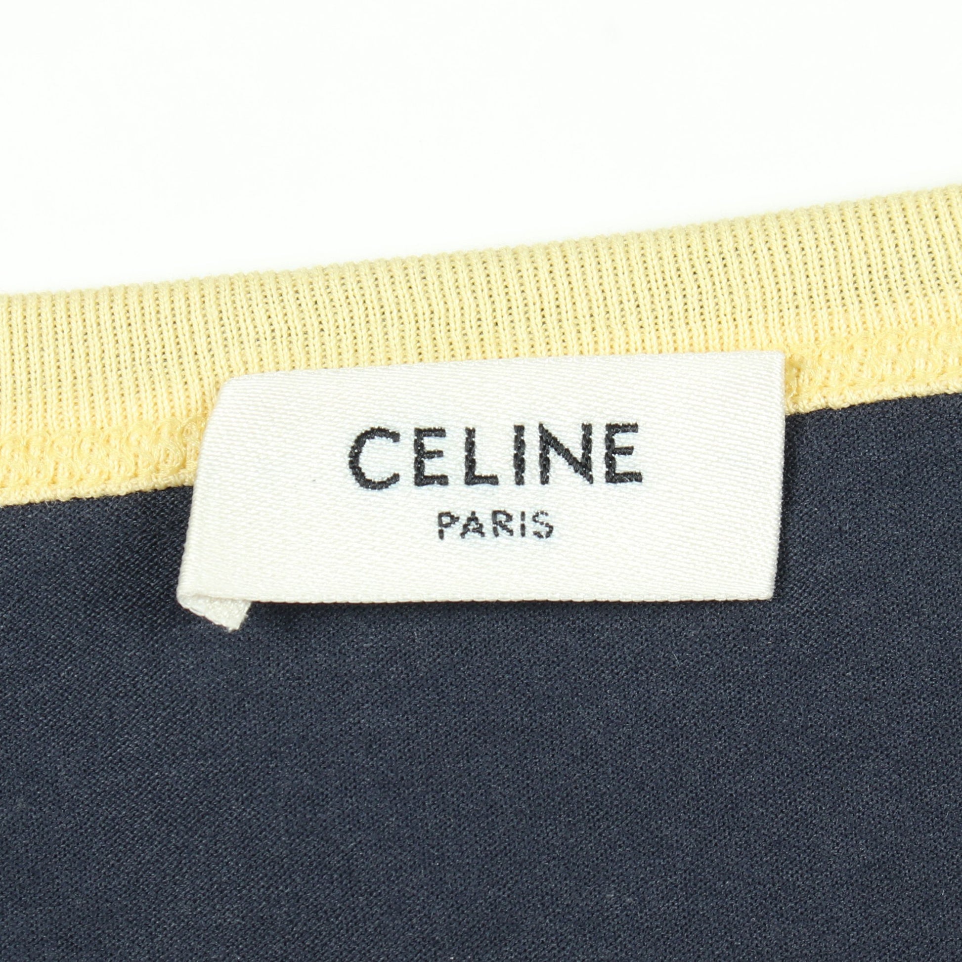70'S CALIFORNIA フロッキーロゴ 半袖Tシャツ コットン ネイビー ライトイエロー セリーヌ トップス CELINE