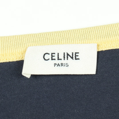 70'S CALIFORNIA フロッキーロゴ 半袖Tシャツ コットン ネイビー ライトイエロー セリーヌ トップス CELINE