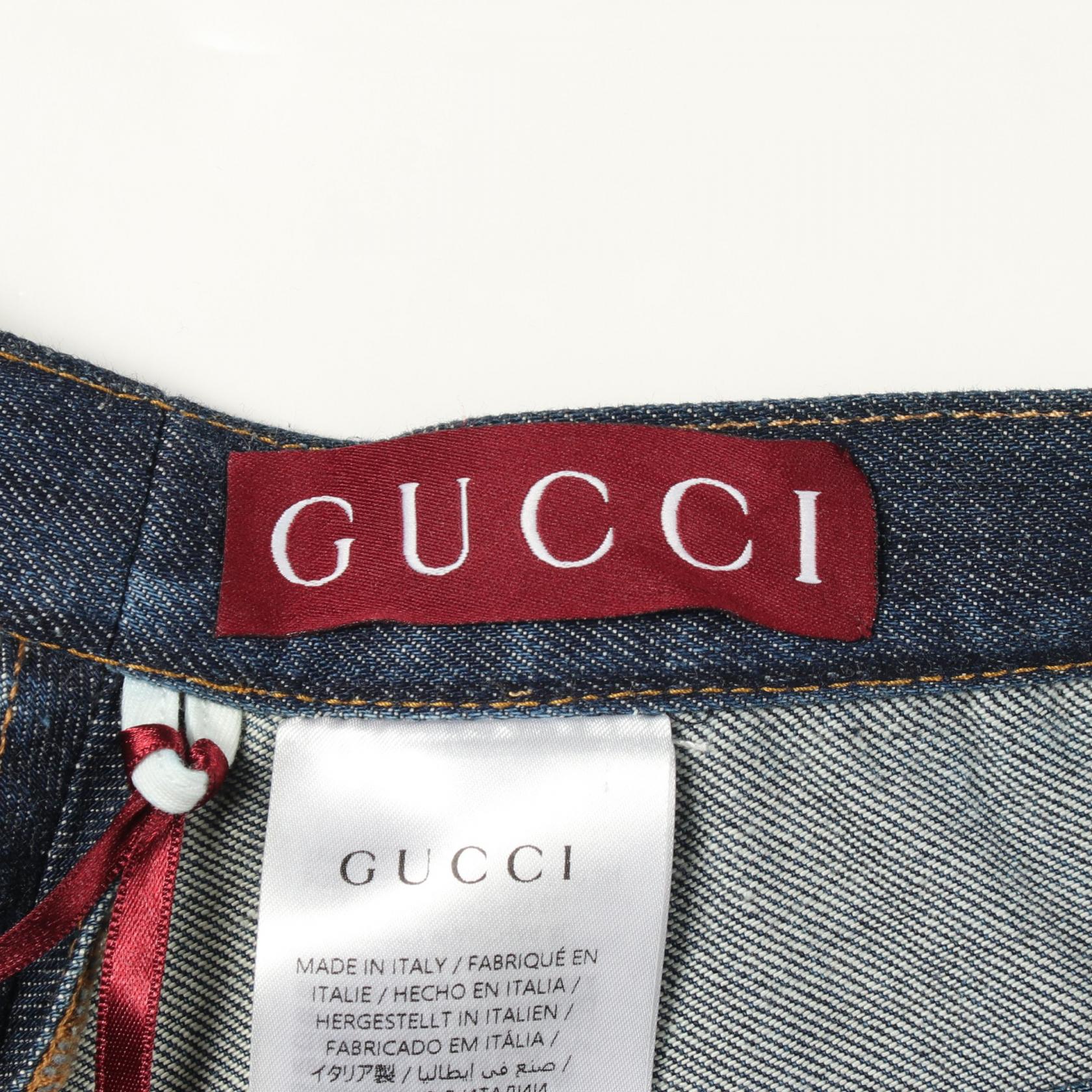 ロゴ フレアスカート デニムスカート コットン インディゴブルー グッチ ボトムス GUCCI