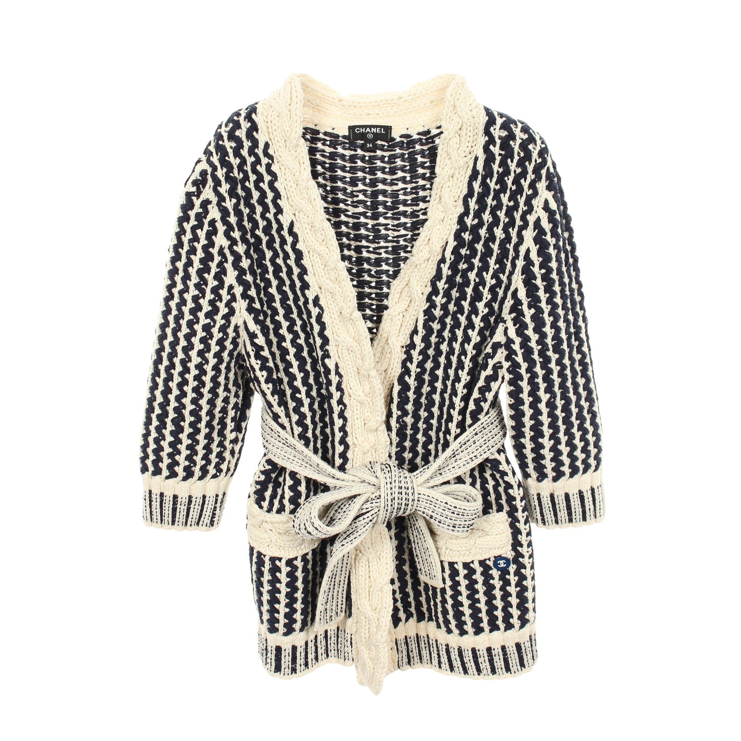ケーブルニット カーディガン コットン ネイビー アイボリー シャネル トップス CHANEL