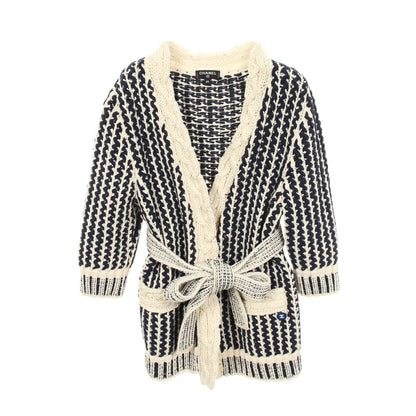 ケーブルニット カーディガン コットン ネイビー アイボリー シャネル トップス CHANEL