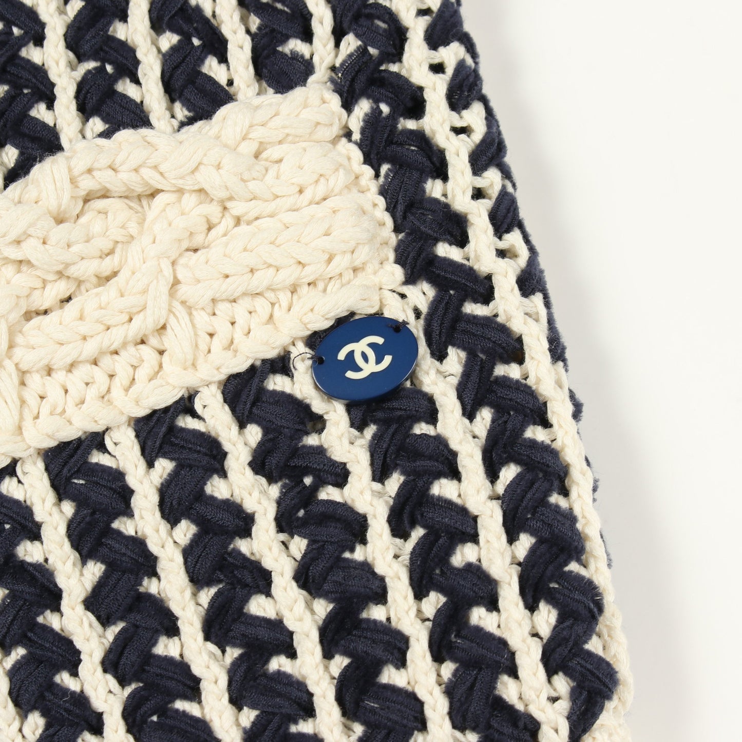 ケーブルニット カーディガン コットン ネイビー アイボリー シャネル トップス CHANEL