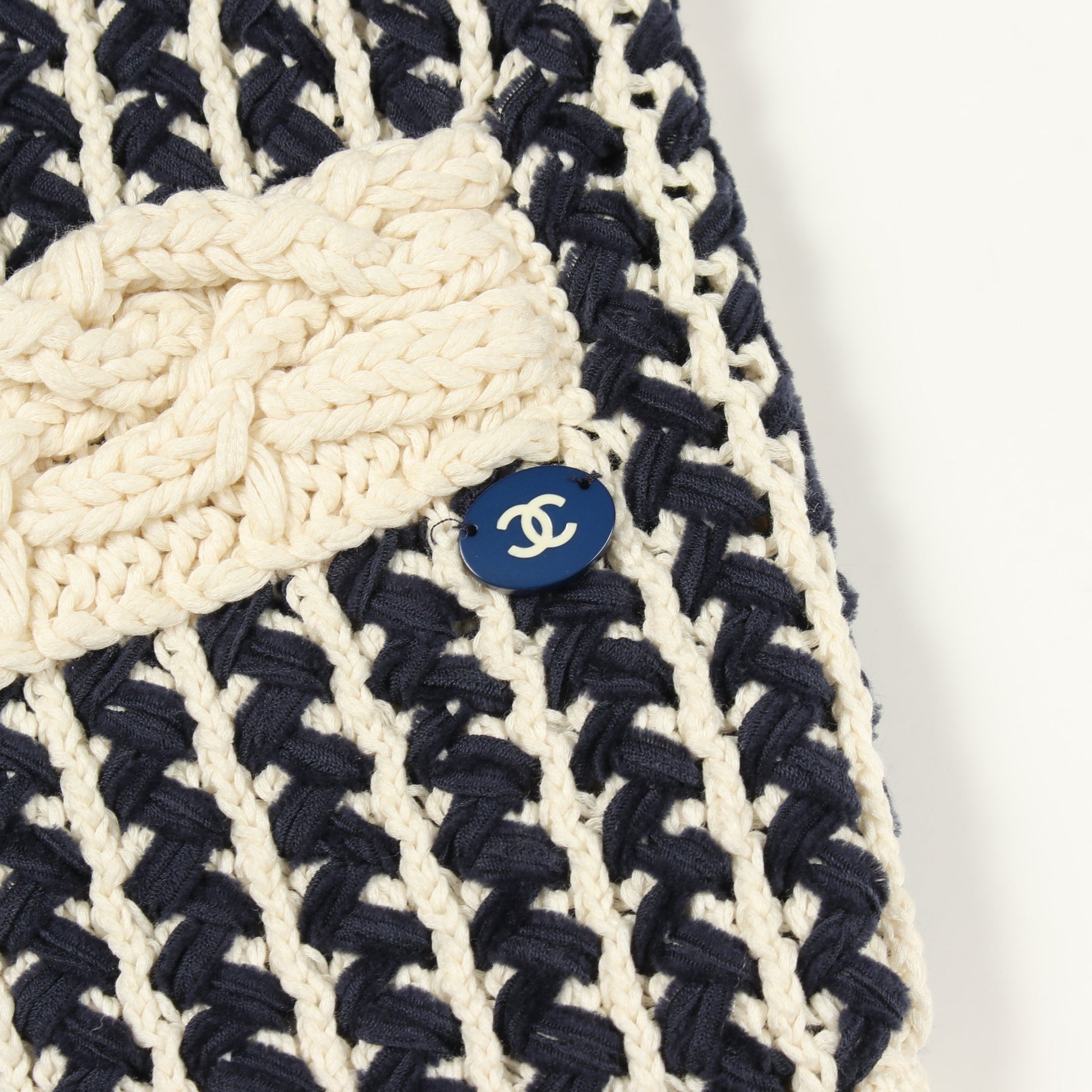 ケーブルニット カーディガン コットン ネイビー アイボリー シャネル トップス CHANEL