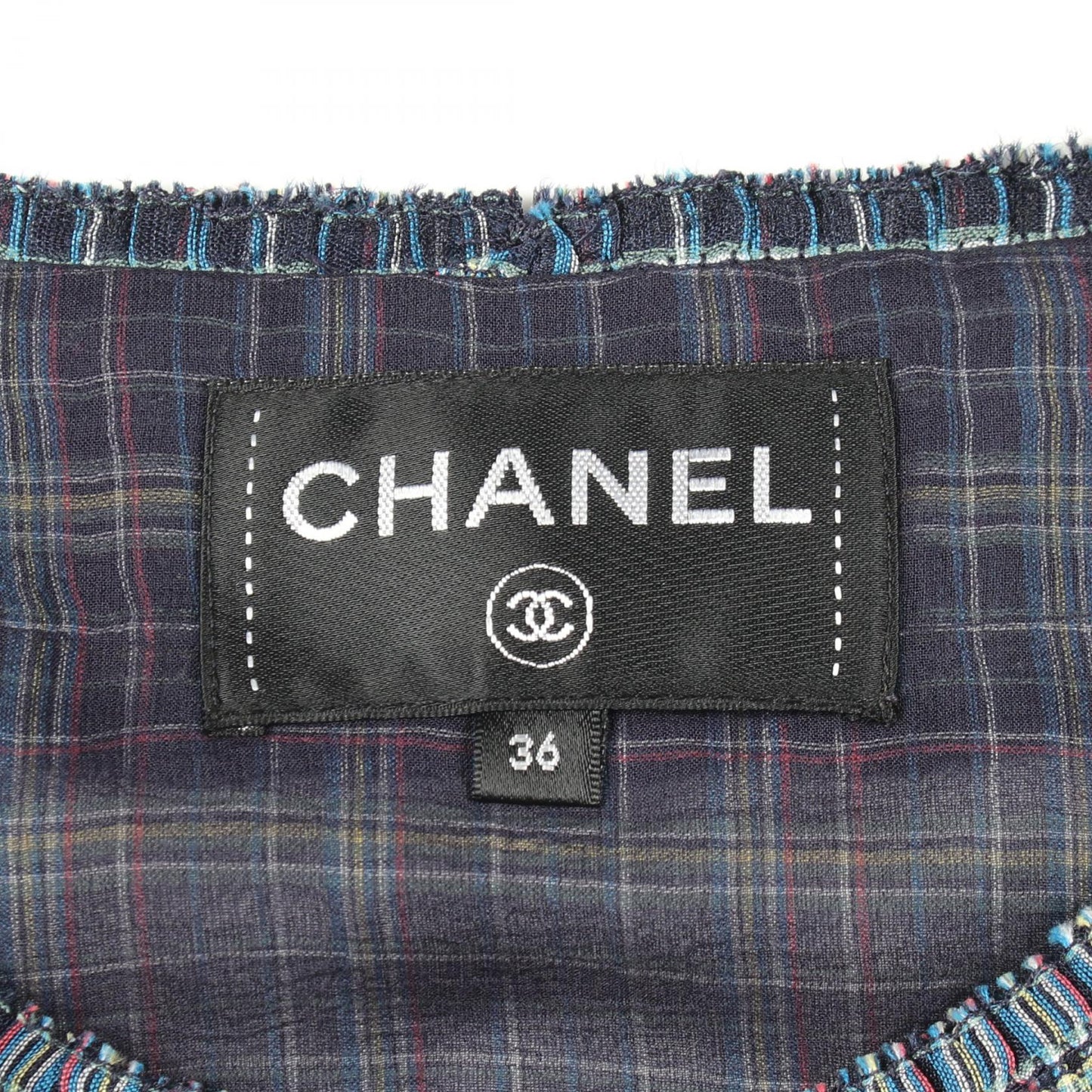 ココマークボタン チェック ブラウス シルク ネイビー シャネル トップス CHANEL