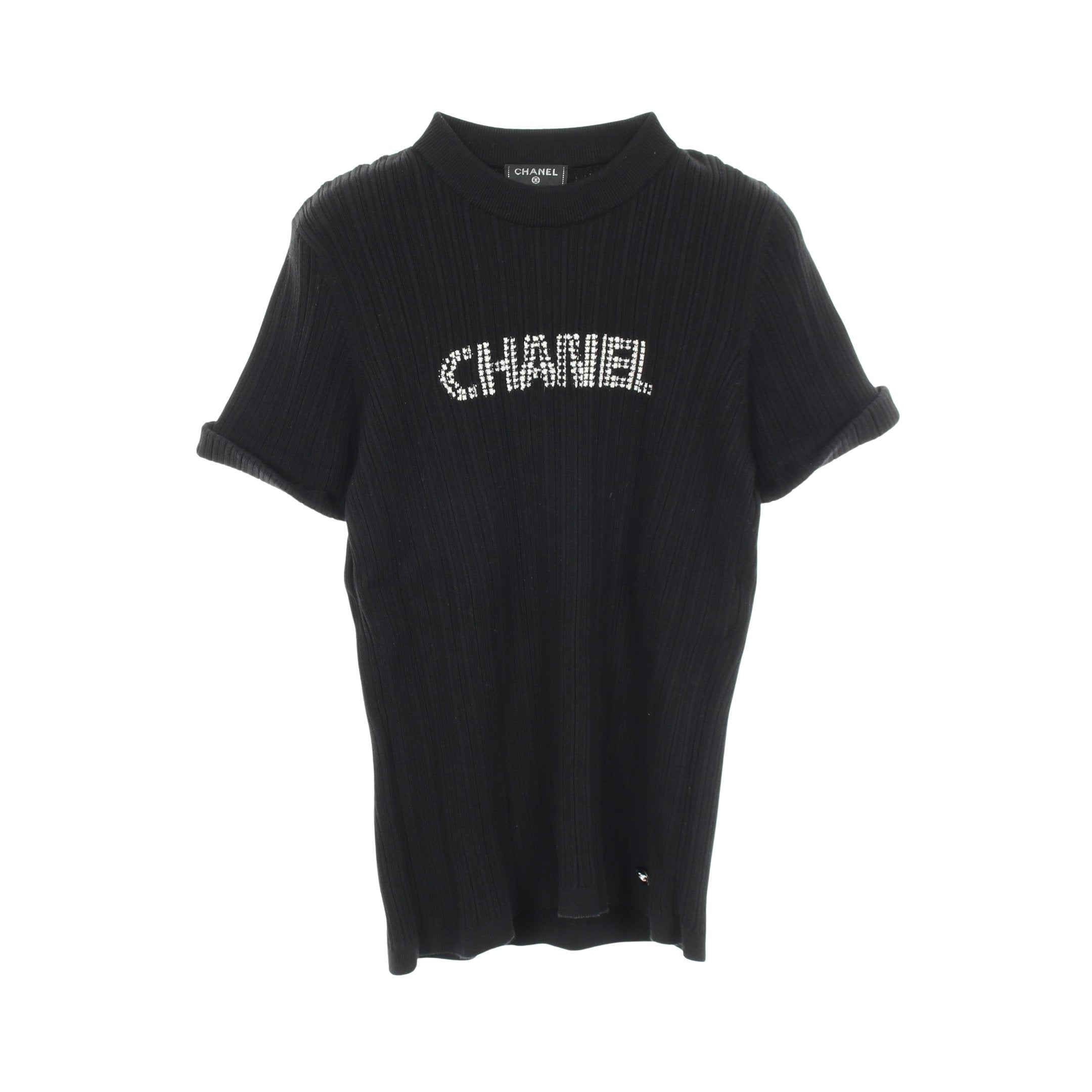 CHANEL 黒 半袖Tシャツ 代用品 ロゴ 半袖 カットソー コットン ブラック シャネル – RECLO