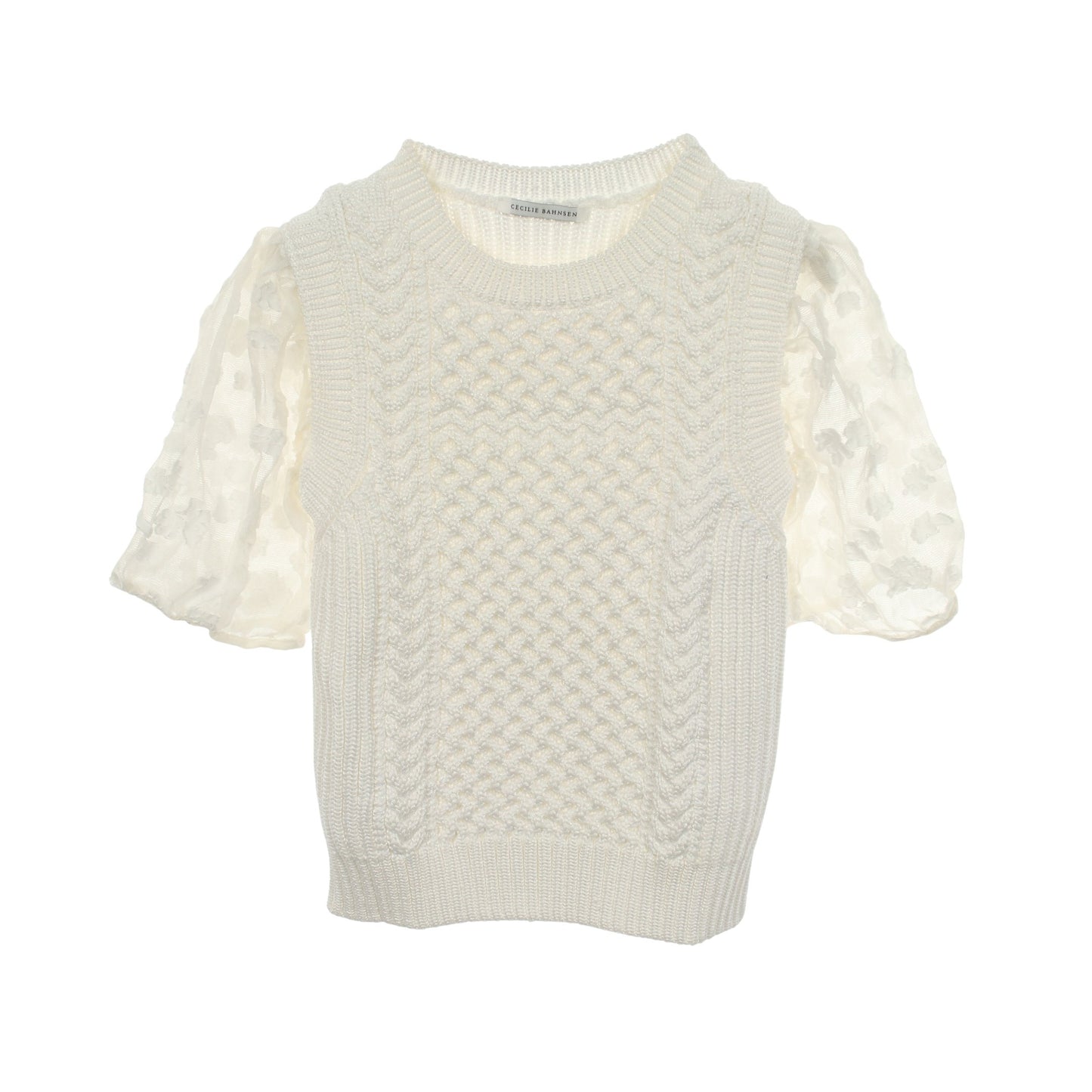 FAYE TOP レース切替 半袖 ニット ナイロン ホワイト セシリーバンセン トップス CecilieBahnsen