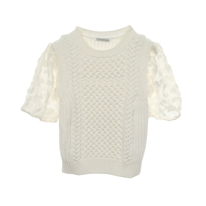 FAYE TOP レース切替 半袖 ニット ナイロン ホワイト セシリーバンセン トップス CecilieBahnsen