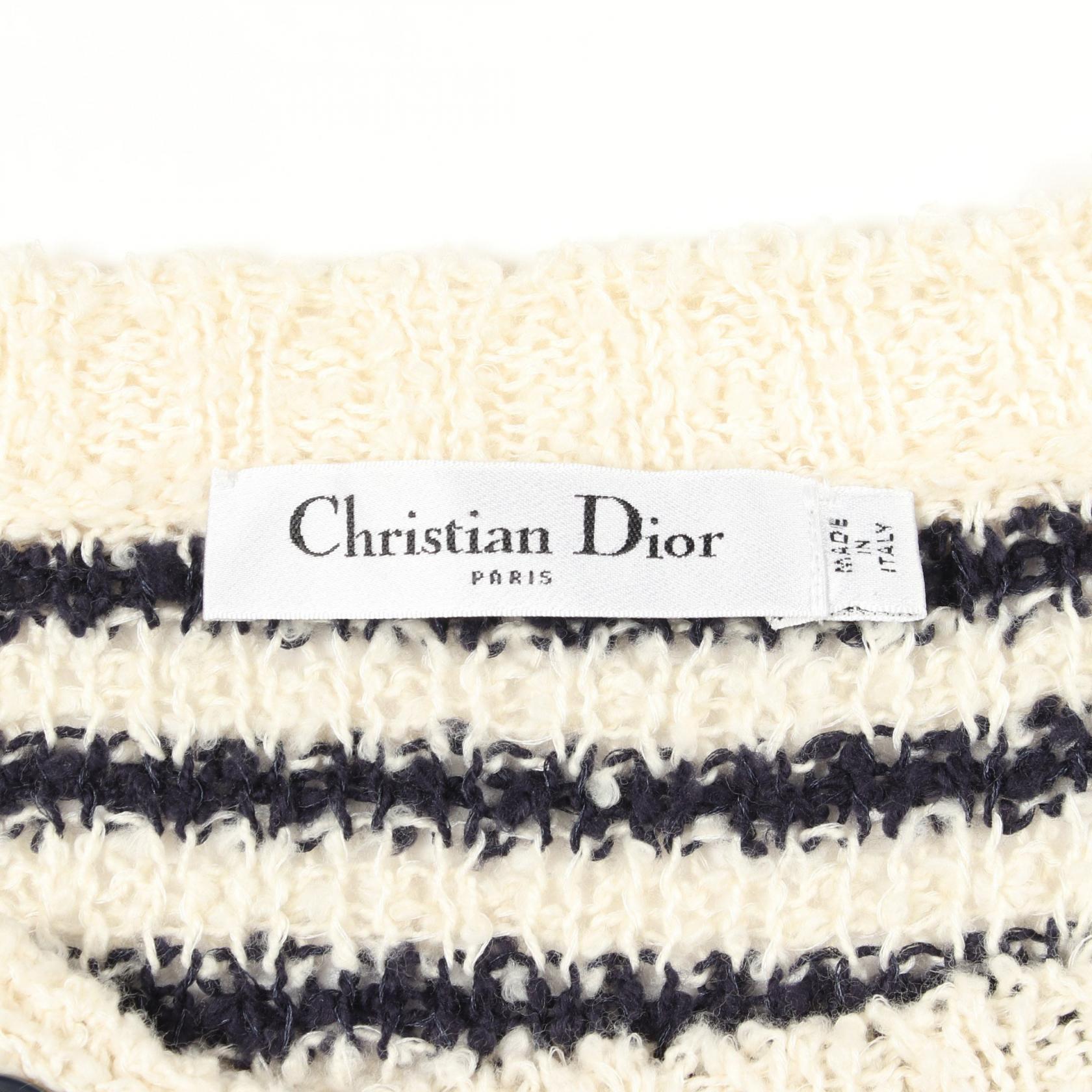 ディオール マリニエール マリンボーダー 半袖 ニット コットン シルク アイボリー ネイビー クリスチャンディオール トップス Christian Dior