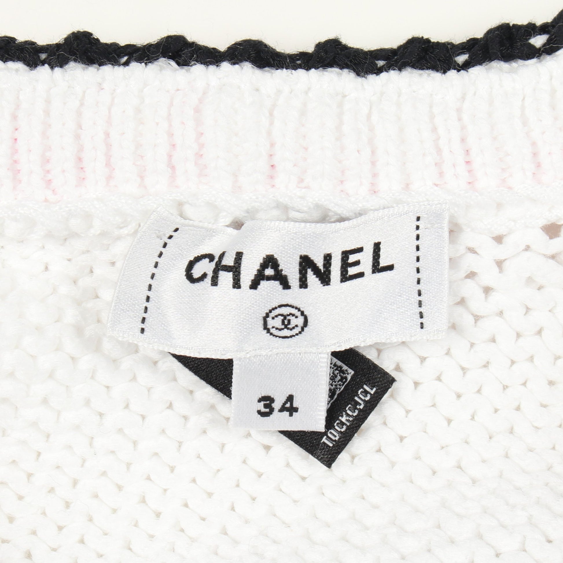 24SS アシンメトリー プルオーバー ニット コットン ホワイト マルチカラー シャネル トップス CHANEL