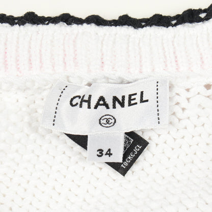 24SS アシンメトリー プルオーバー ニット コットン ホワイト マルチカラー シャネル トップス CHANEL