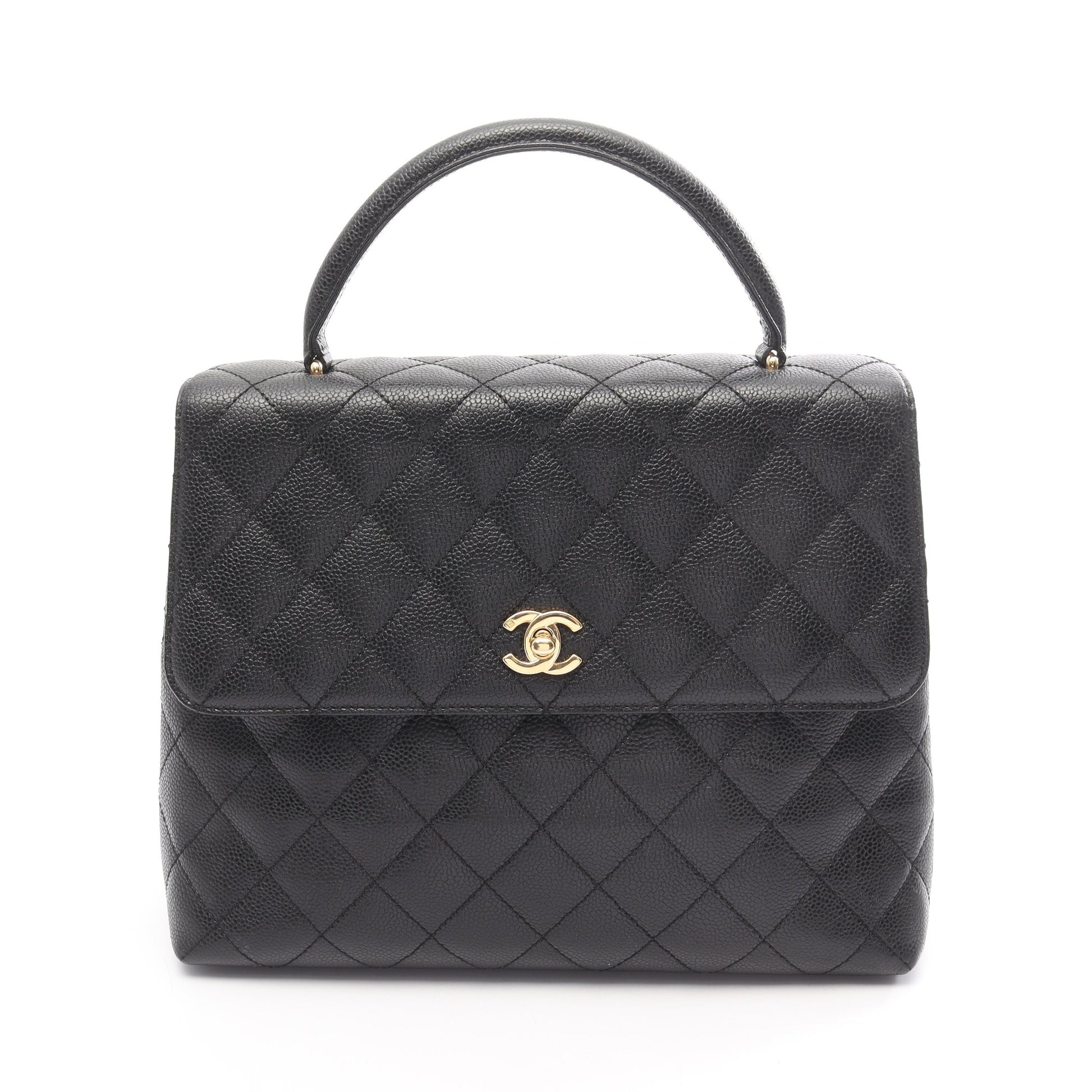マトラッセ ハンドバッグ キャビアスキン ブラック ゴールド金具 シャネル バッグ CHANEL