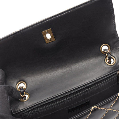 ワイルドステッチ Wチェーンショルダーバッグ レザー ブラック ゴールド金具 シャネル バッグ CHANEL