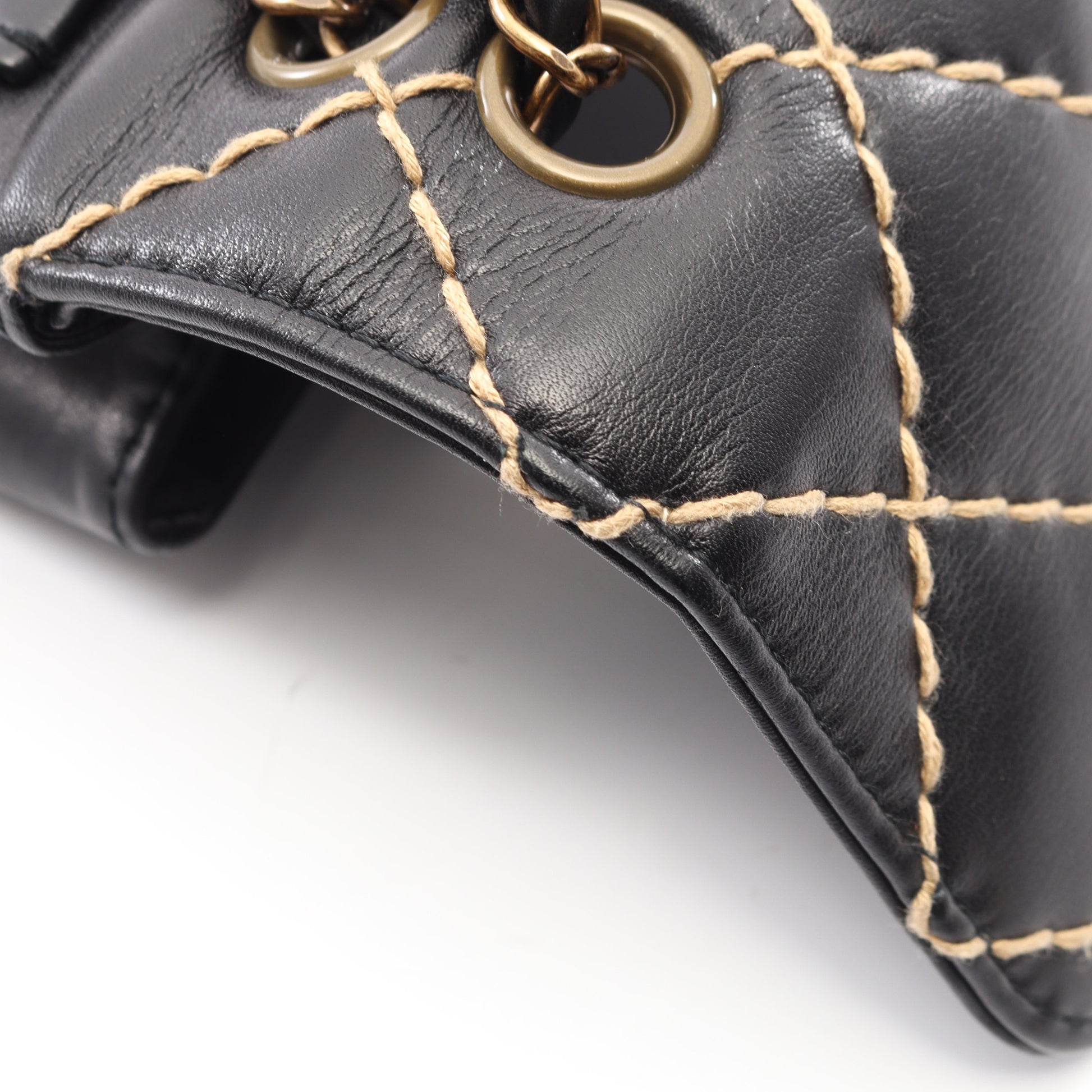 ワイルドステッチ Wチェーンショルダーバッグ レザー ブラック ゴールド金具 シャネル バッグ CHANEL