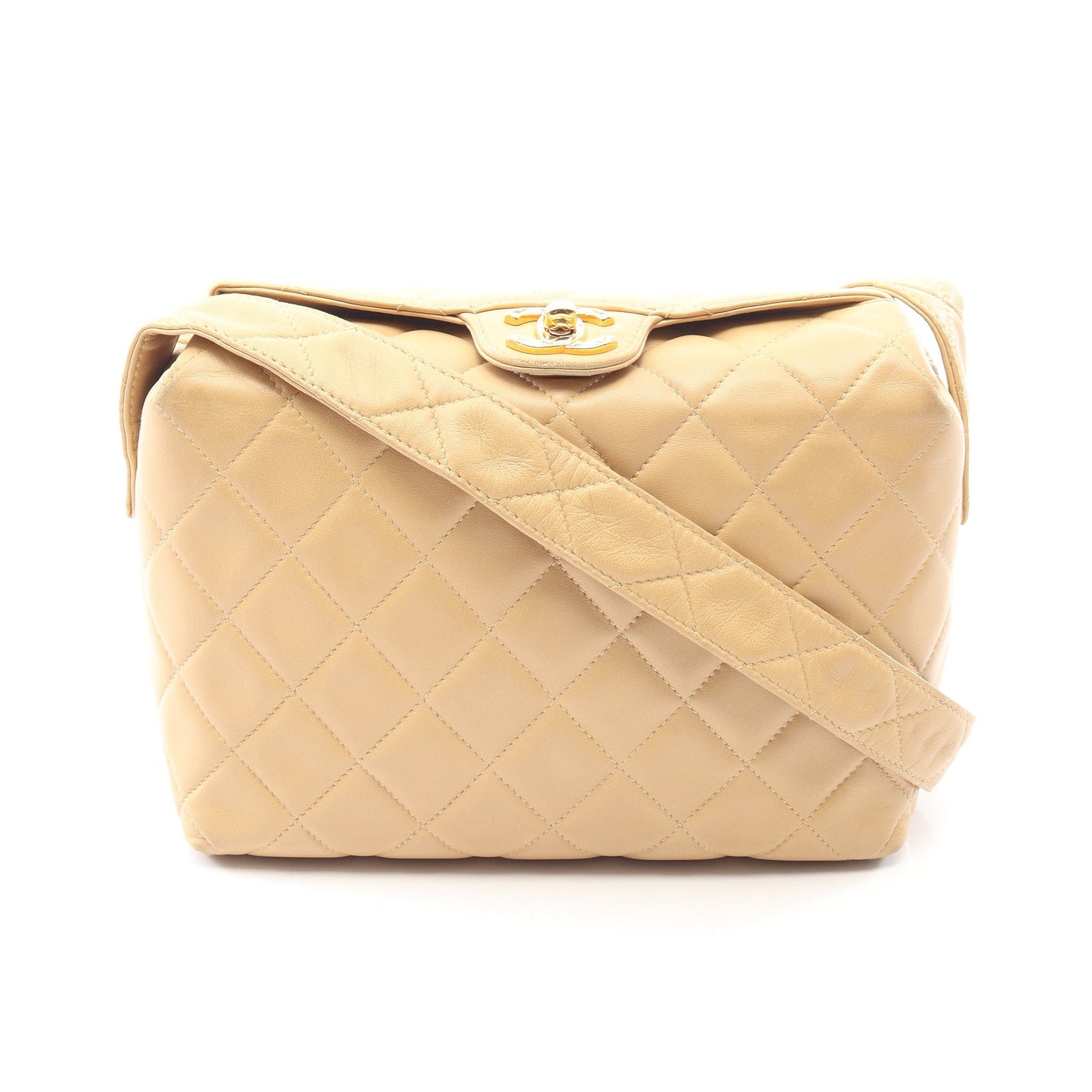 マトラッセ ショルダーバッグ ラムスキン ベージュ ゴールド金具 ヴィンテージ シャネル バッグ CHANEL