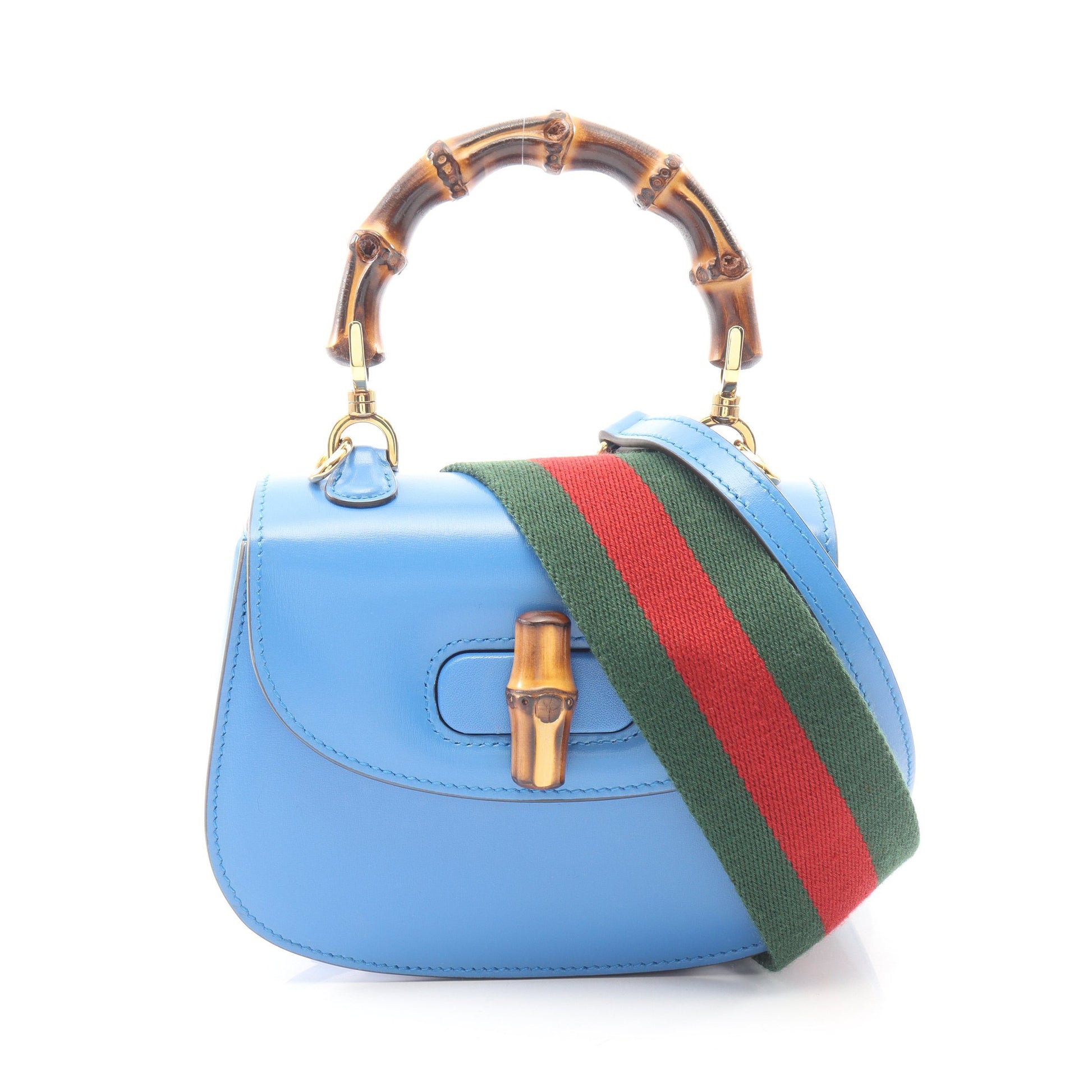 バンブー 2WAY ハンドバッグ レザー ブルー グッチ バッグ GUCCI