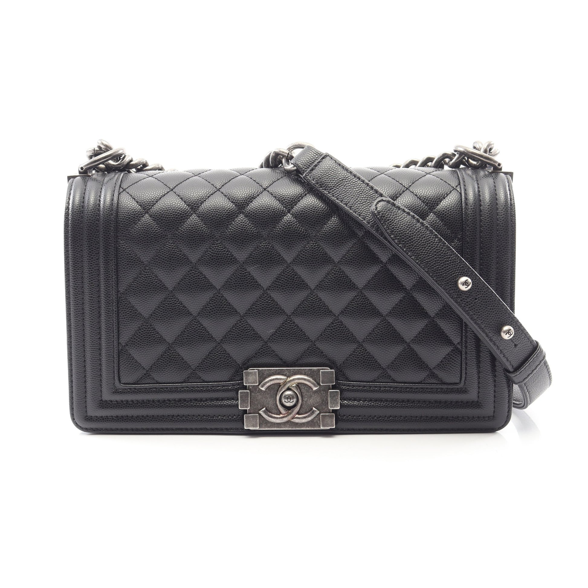 ボーイシャネル チェーンショルダーバッグ キャビアスキン ブラック シルバー金具 シャネル バッグ CHANEL