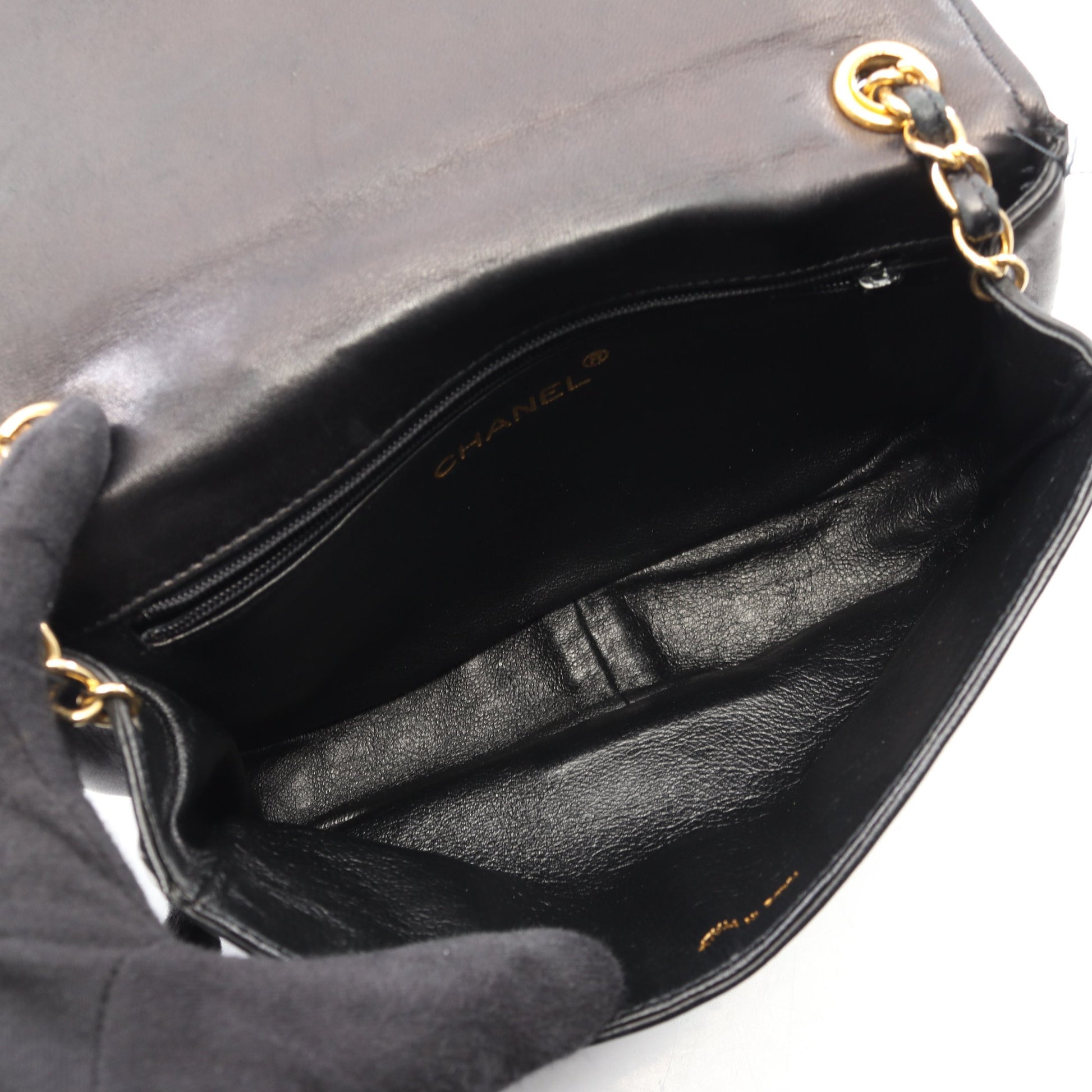 ココマーク チェーンショルダーバッグ ラムスキン ブラック ゴールド金具 ヴィンテージ シャネル バッグ CHANEL