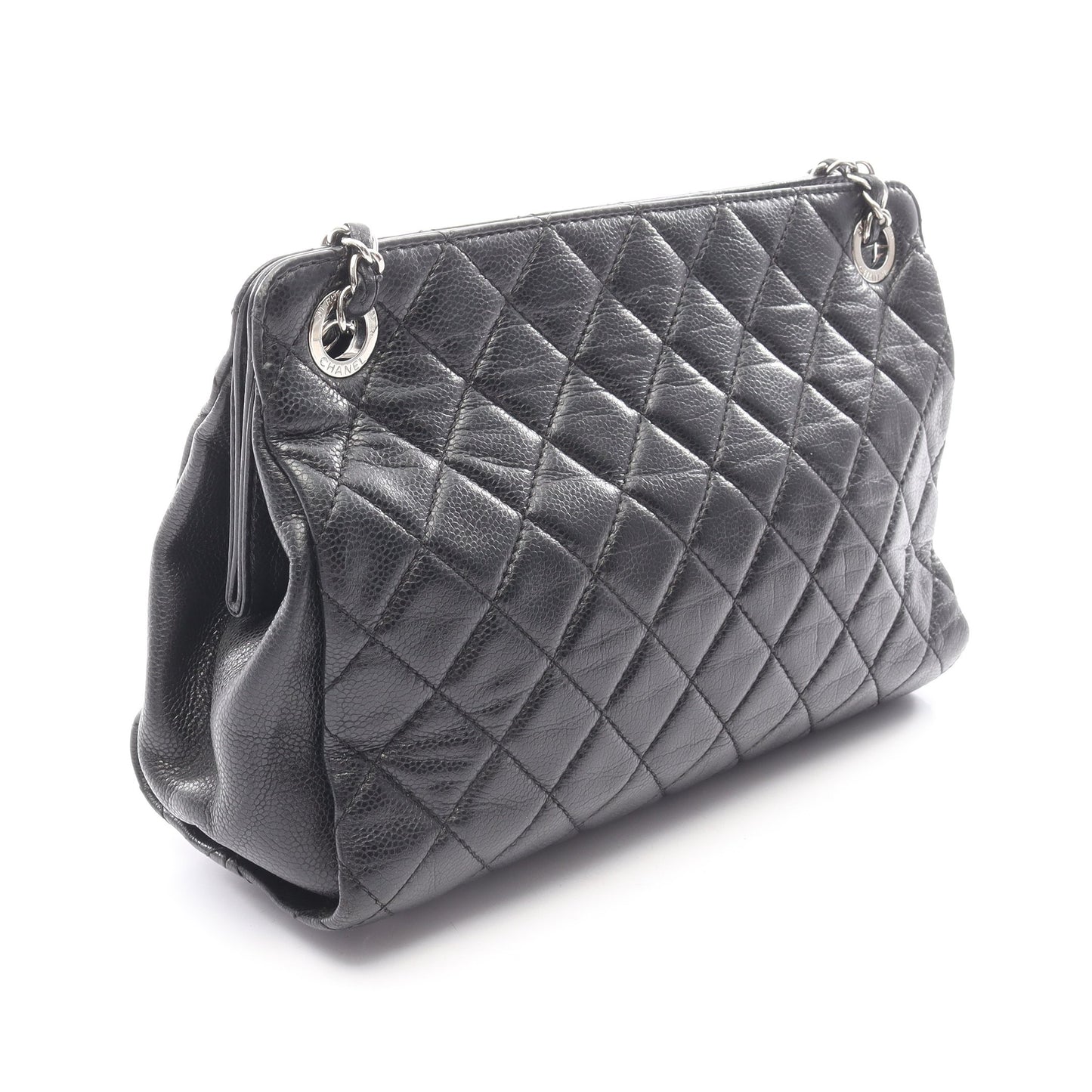 マトラッセ チェーンショルダーバッグ キャビアスキン ブラック シルバー金具 シャネル バッグ CHANEL