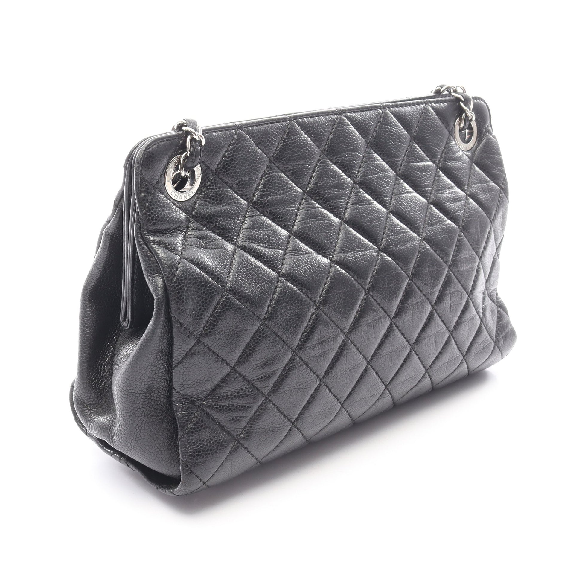 マトラッセ チェーンショルダーバッグ キャビアスキン ブラック シルバー金具 シャネル バッグ CHANEL