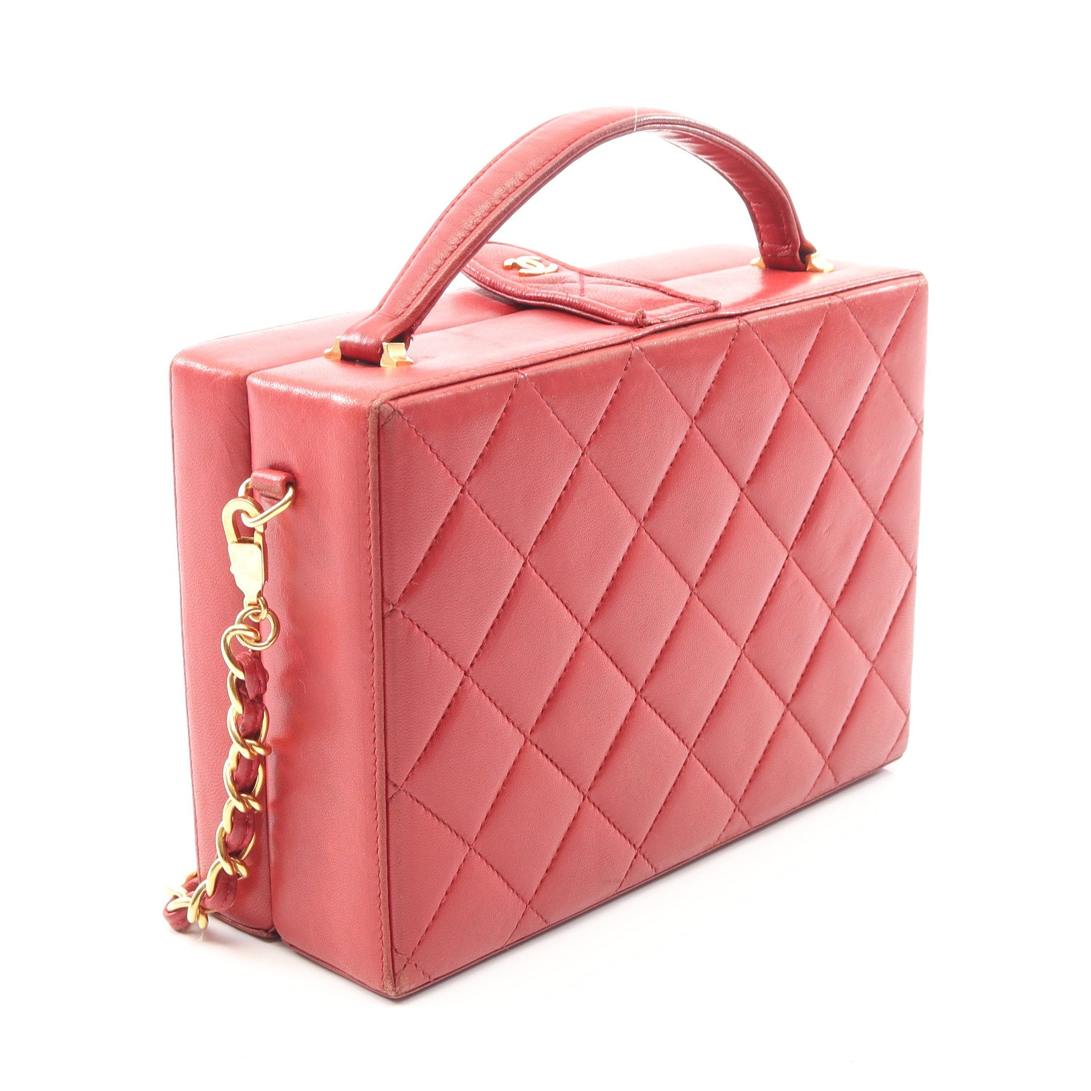 CHANEL非売品　ノベルティ　ラムスキン　マトラッセ　バニティ　バッグ マトラッセ 2WAY ハンドバッグ バニティバッグ ラムスキン レッド