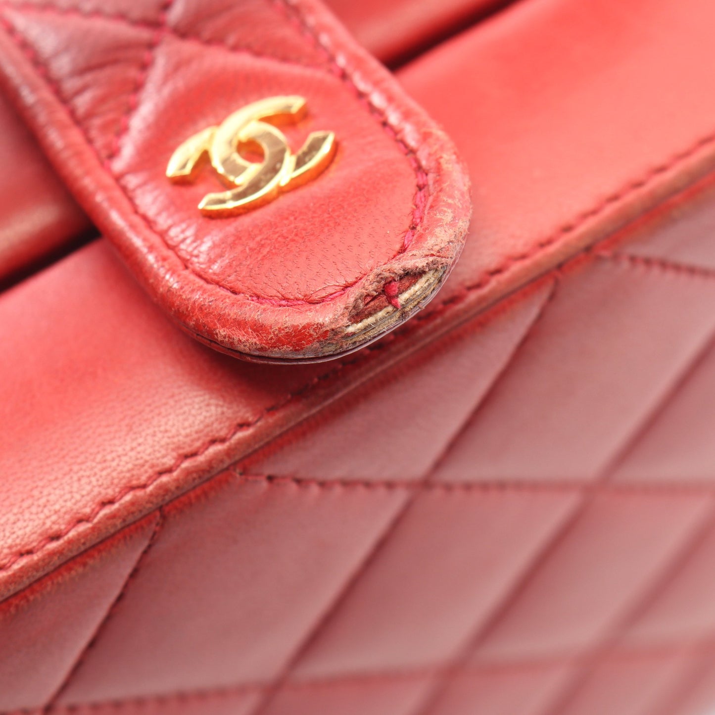 マトラッセ 2WAY ハンドバッグ バニティバッグ ラムスキン レッド ゴールド金具 ヴィンテージ シャネル バッグ CHANEL